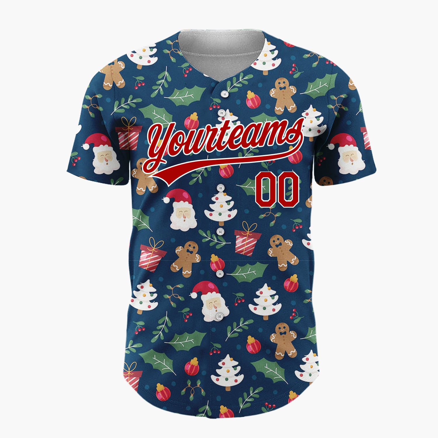 Custom Dark Blue Festive Christmas Doodles Cartoon Pattern Christmas Baseball Jersey