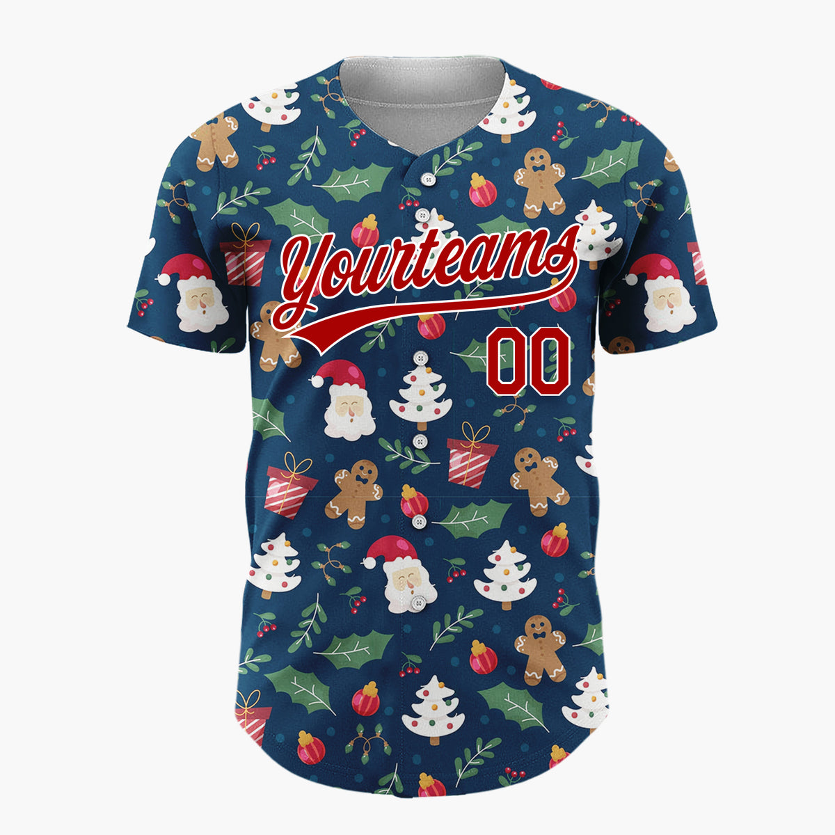 Custom Dark Blue Festive Christmas Doodles Cartoon Pattern Christmas Baseball Jersey