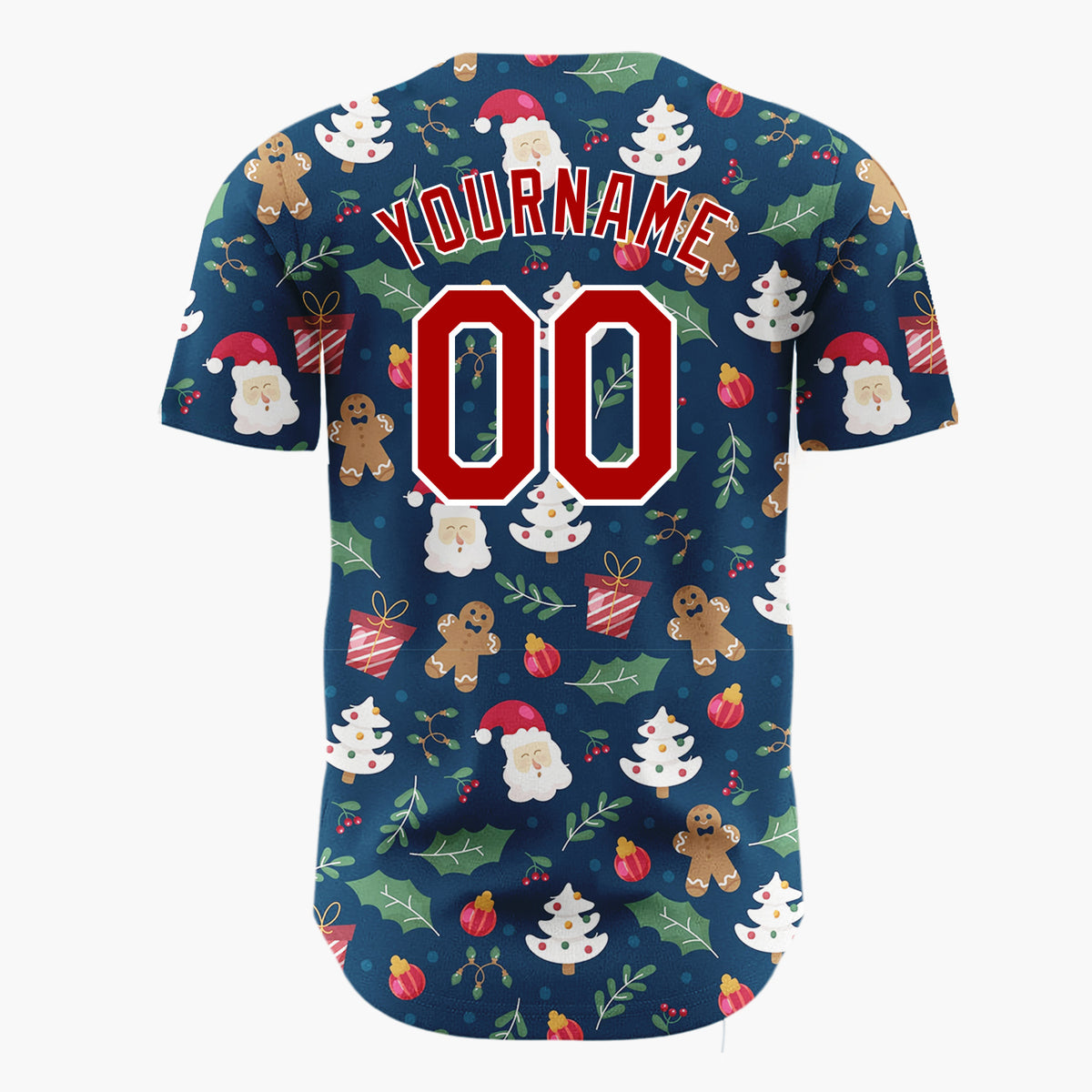 Custom Dark Blue Festive Christmas Doodles Cartoon Pattern Christmas Baseball Jersey