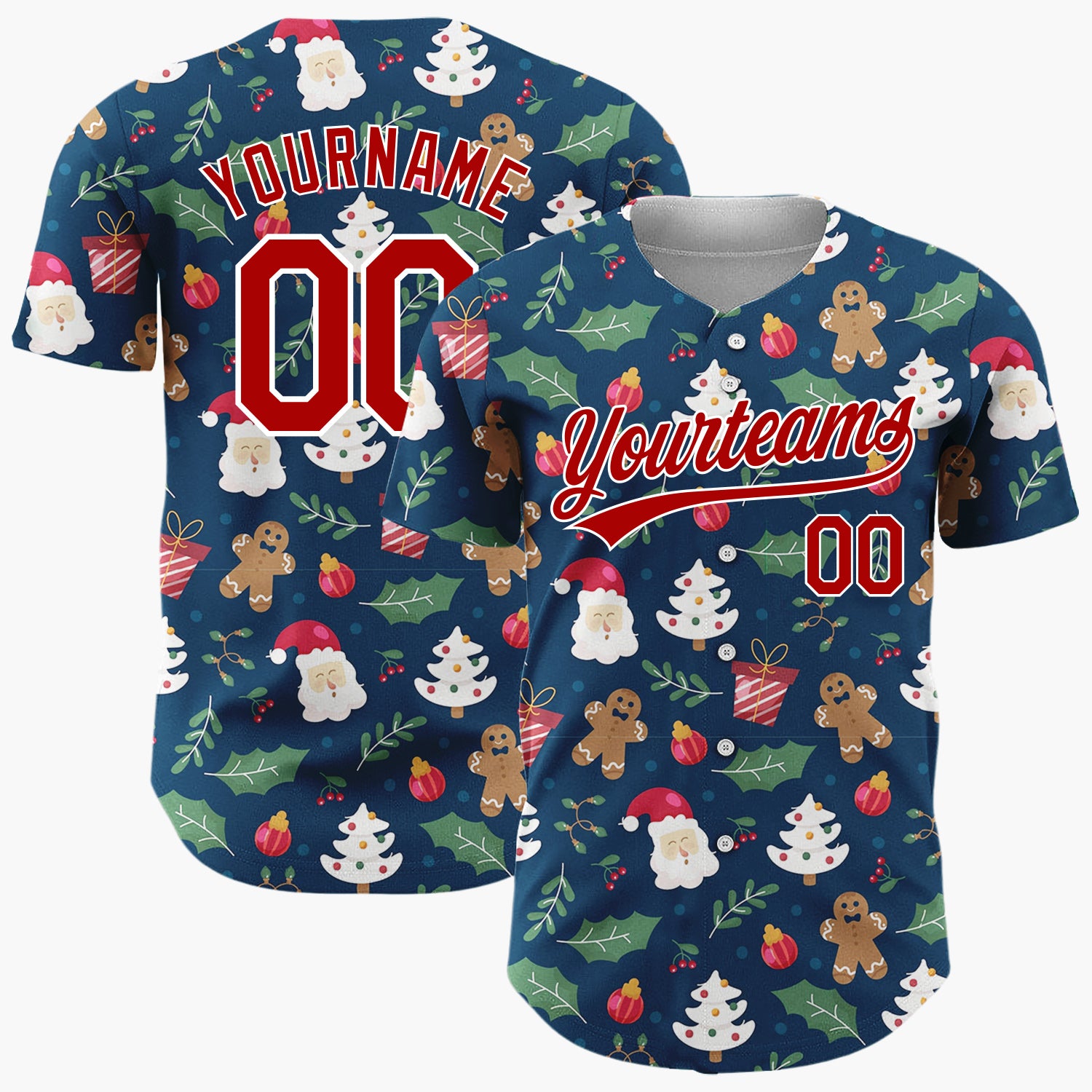 Custom Dark Blue Festive Christmas Doodles Cartoon Pattern Christmas Baseball Jersey