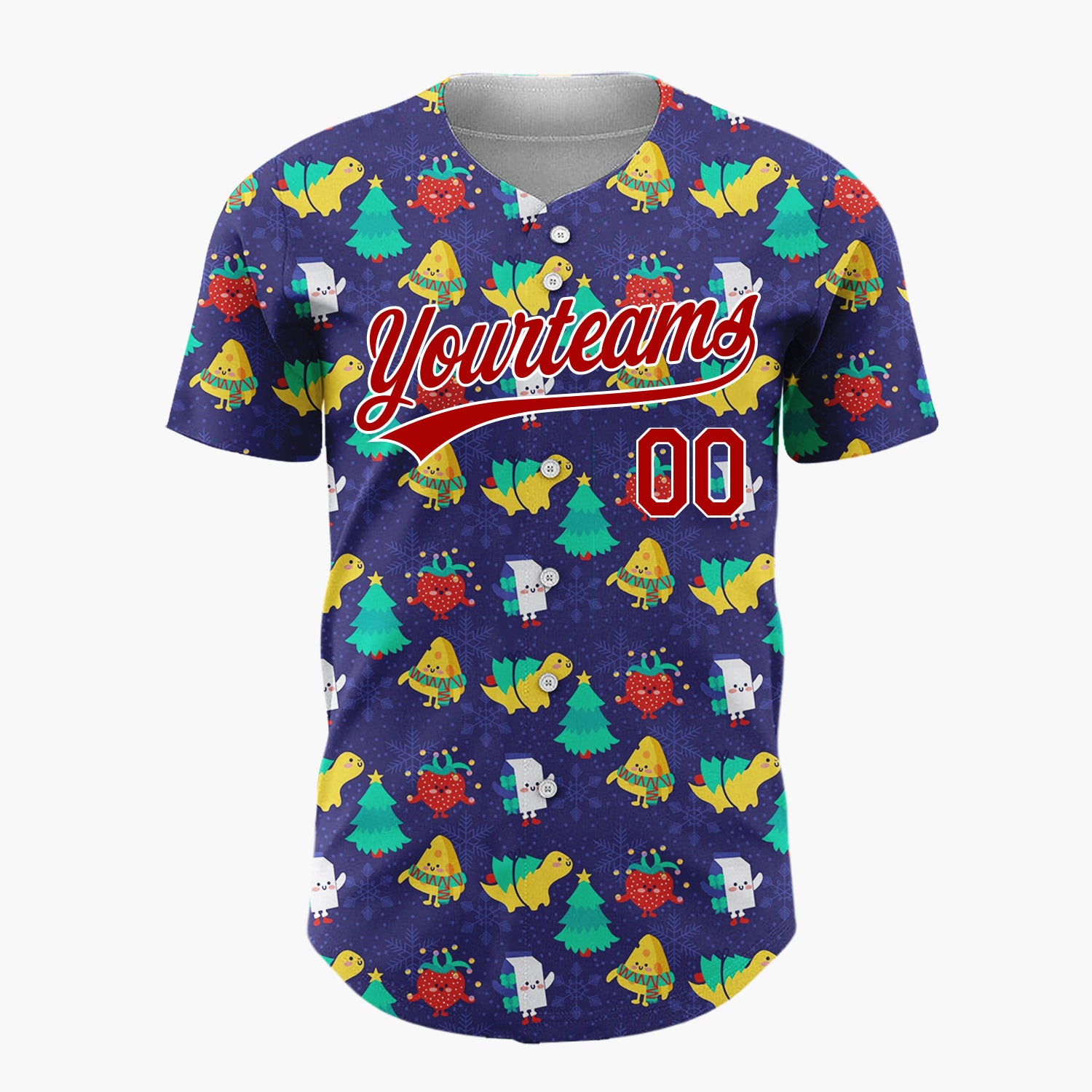 Custom Dark Blue Multicolor Dinosaur Character Winter Christmas Baseball Jersey