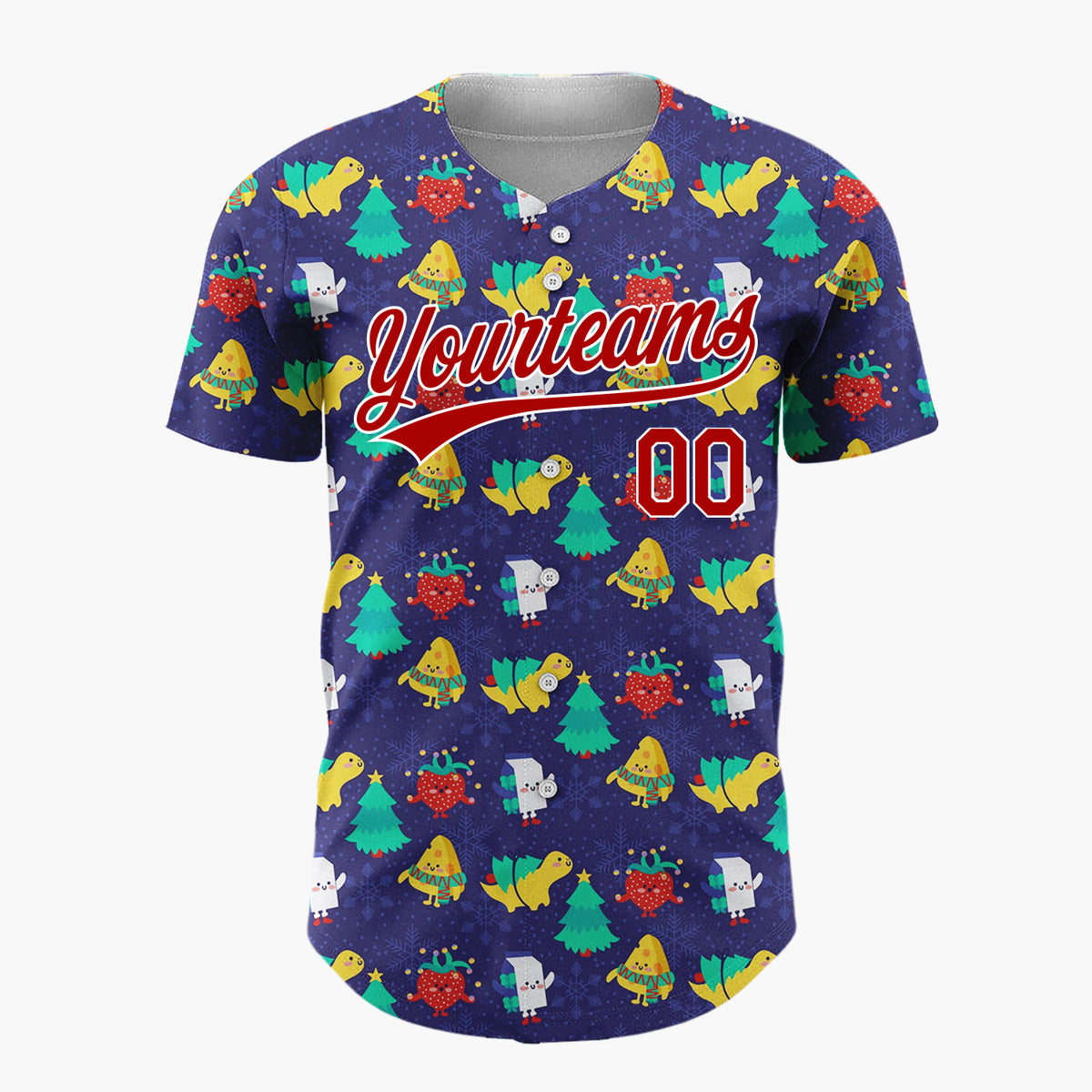 Custom Dark Blue Multicolor Dinosaur Character Winter Christmas Baseball Jersey