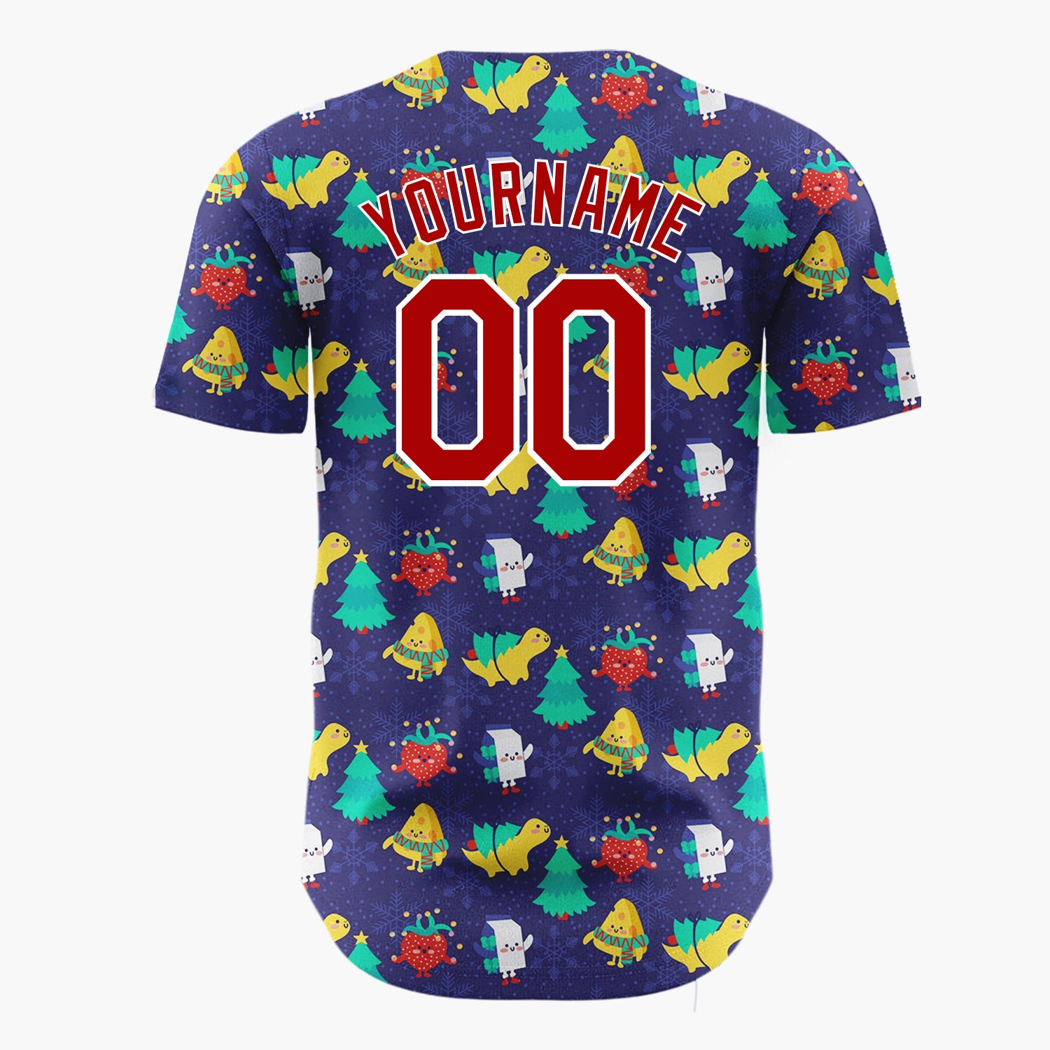 Custom Dark Blue Multicolor Dinosaur Character Winter Christmas Baseball Jersey