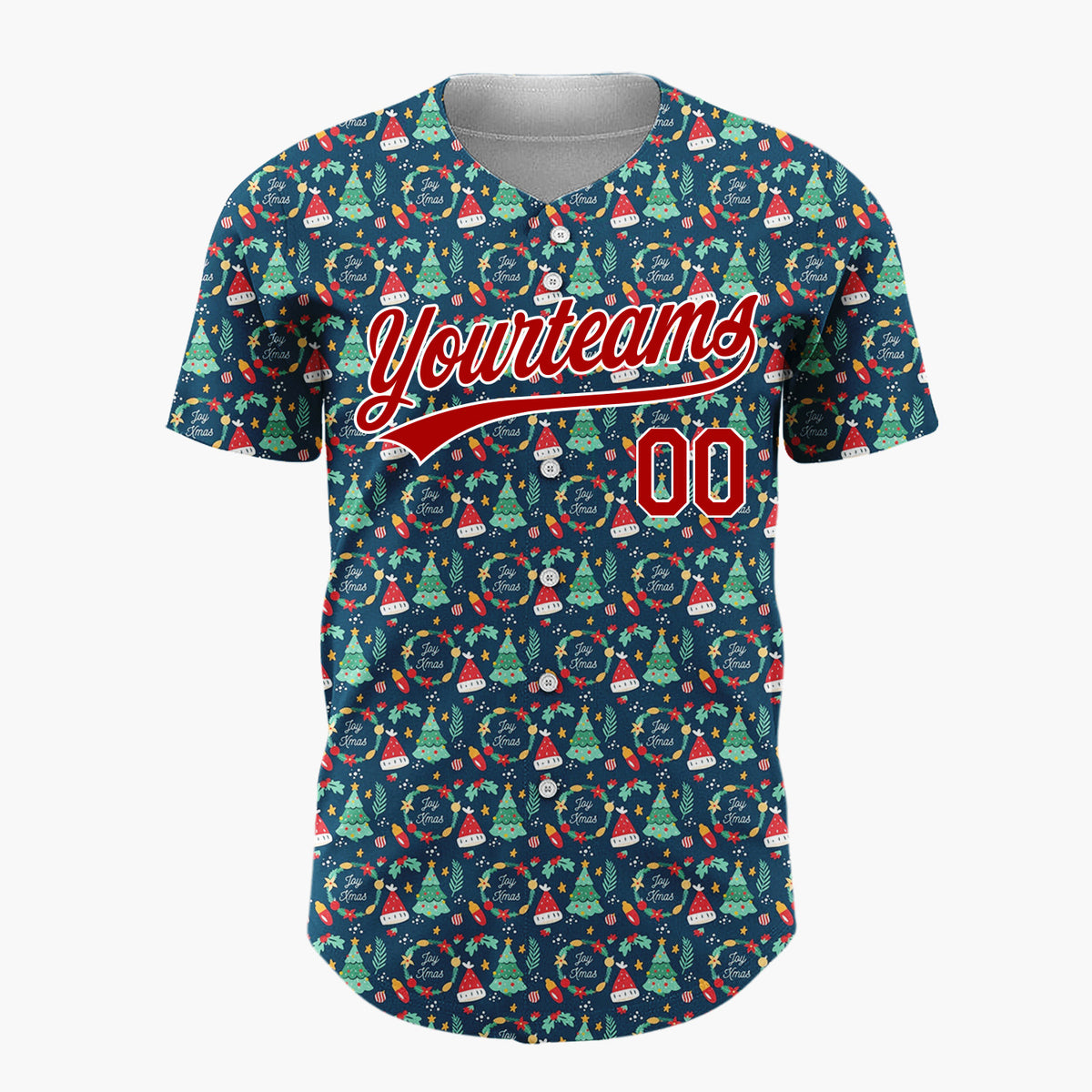 Custom Dark Green Christmas Candy Canes Doodles Cartoon Pattern Christmas Baseball Jersey