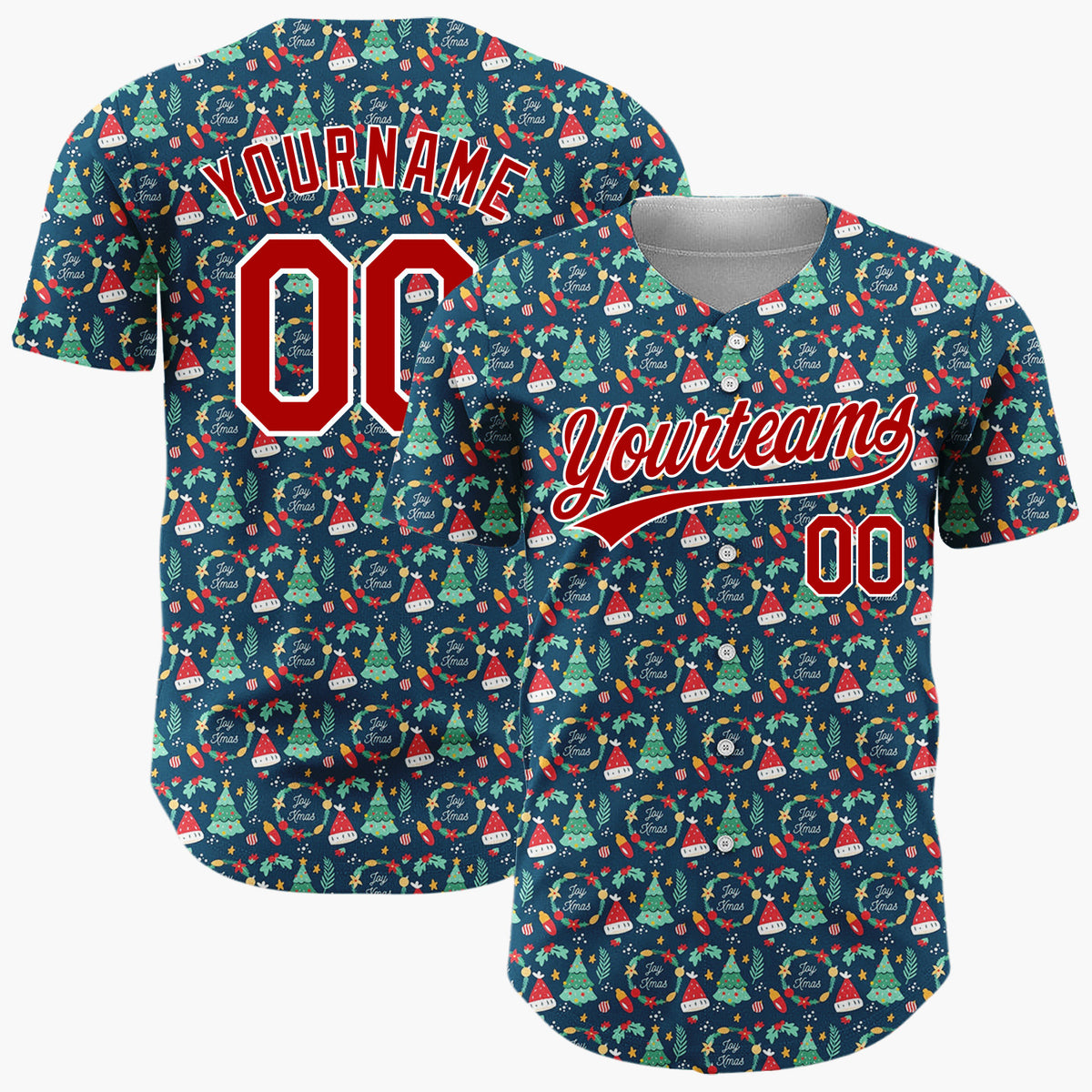 Custom Dark Green Christmas Candy Canes Doodles Cartoon Pattern Christmas Baseball Jersey