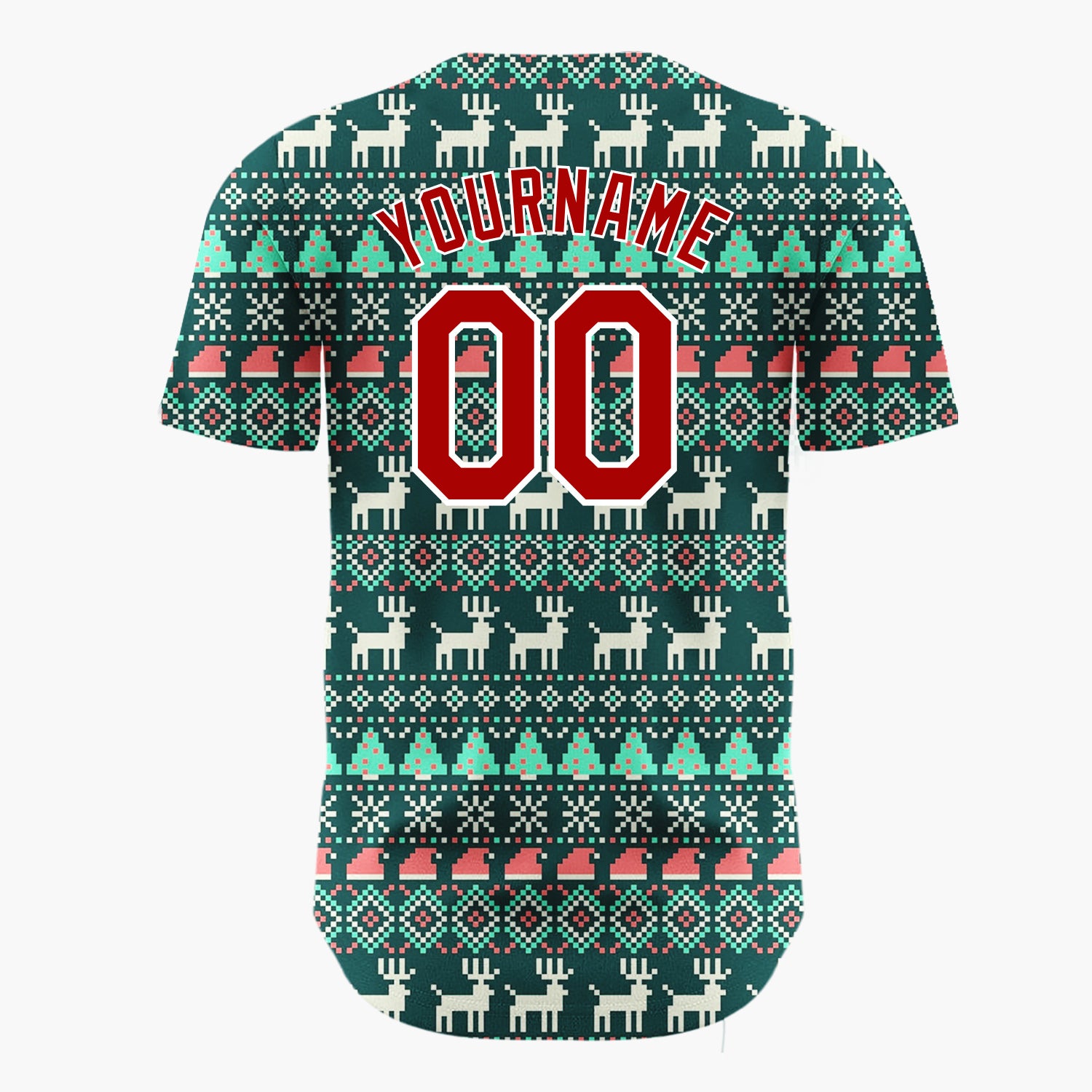 Custom Dark Green Nordic Reindeer And Trees Knitted Christmas Baseball Jersey