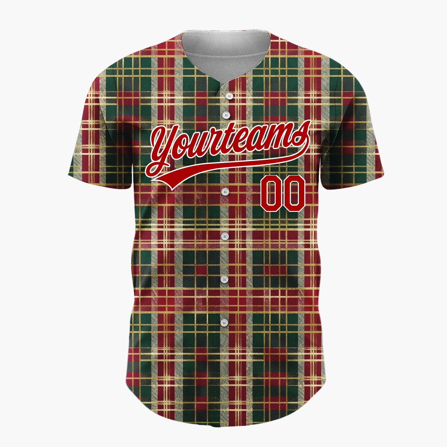 Custom Dark Green Plaid Festive Tartan Plaid Pattern Christmas Baseball Jersey