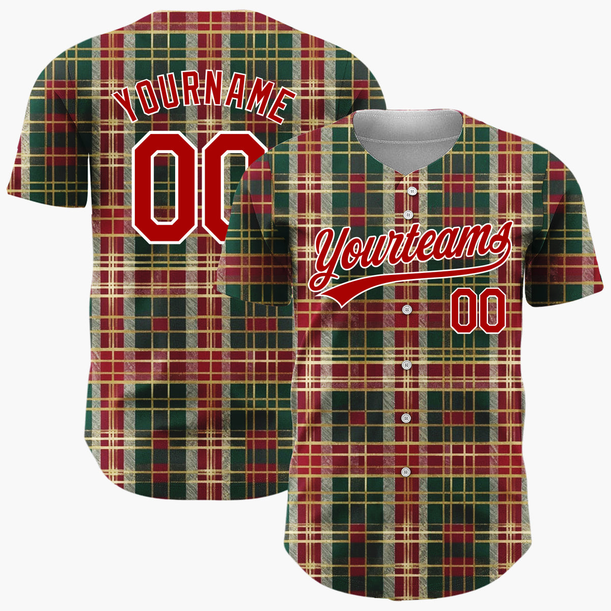 Custom Dark Green Plaid Festive Tartan Plaid Pattern Christmas Baseball Jersey