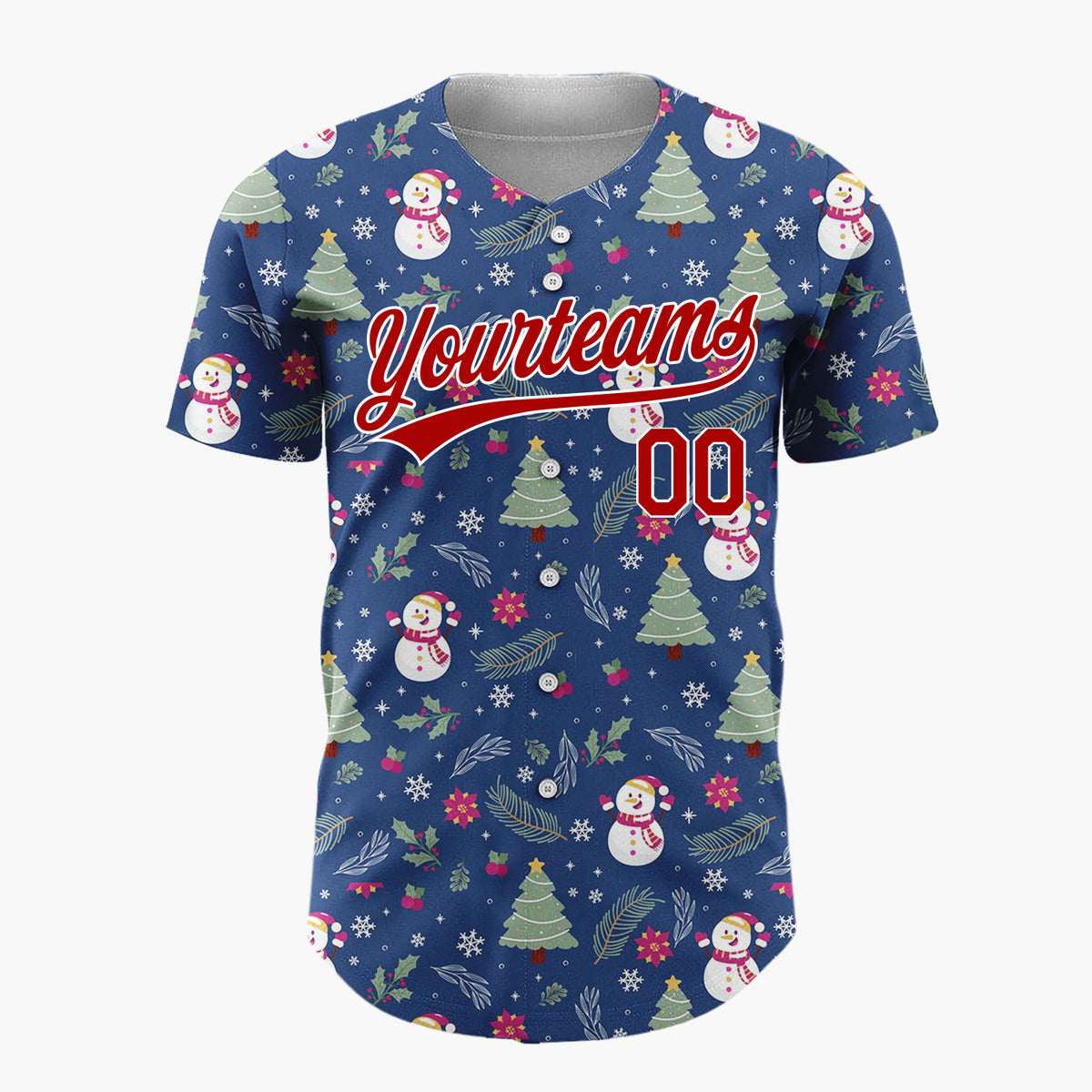 Custom Dark Blue Snowman Christmas Trees Cartoon Pattern Christmas Baseball Jersey
