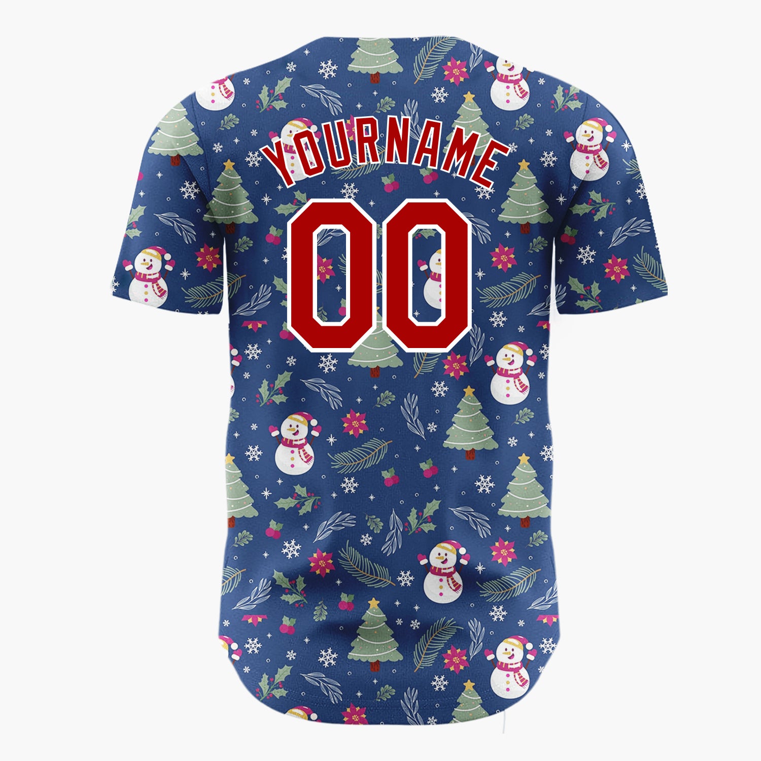 Custom Dark Blue Snowman Christmas Trees Cartoon Pattern Christmas Baseball Jersey