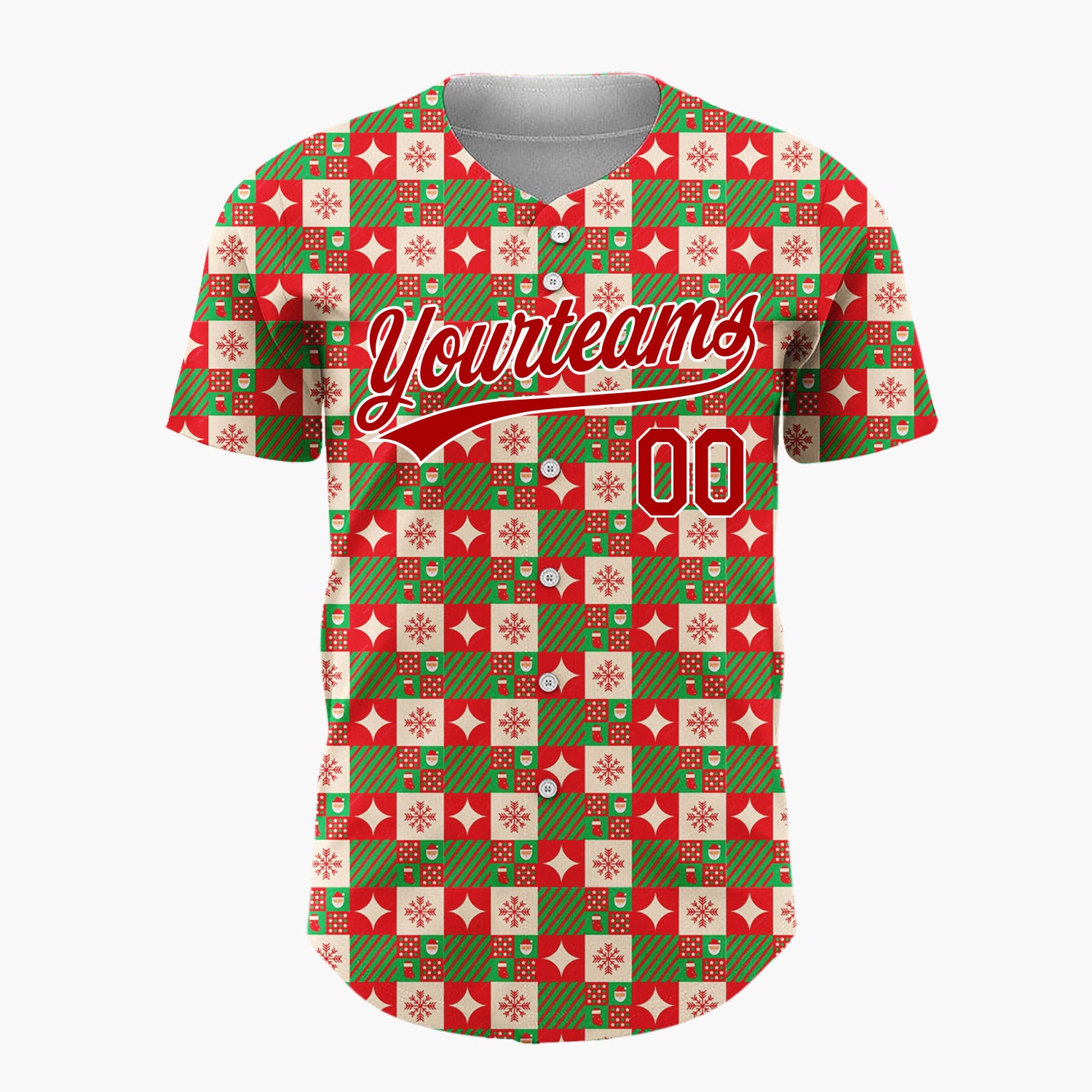 Custom Dark Green Red Christmas Gift Boxes Plaid Pattern Christmas Baseball Jersey