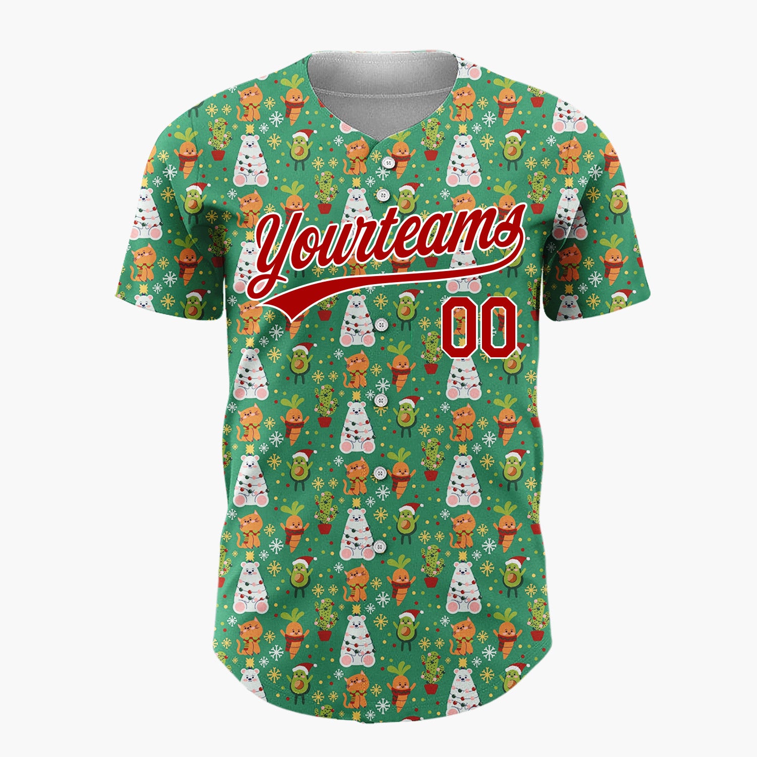 Custom Dark Green Christmas Trees Reindeer Cartoon Pattern Christmas Baseball Jersey
