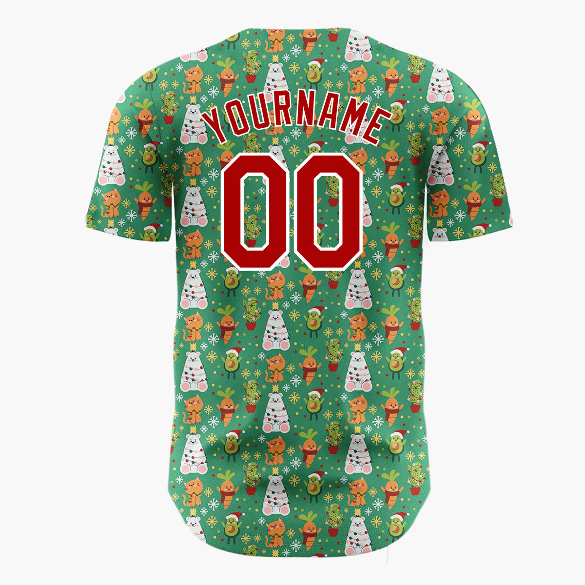 Custom Dark Green Christmas Trees Reindeer Cartoon Pattern Christmas Baseball Jersey