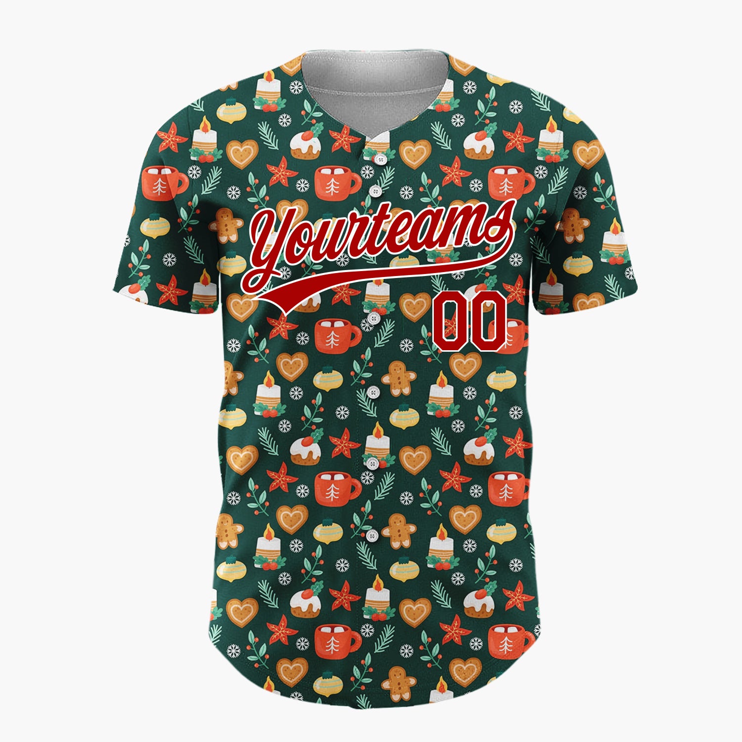 Custom Dark Green Holly Berries Abstract Doodles Abstract Pattern Christmas Baseball Jersey