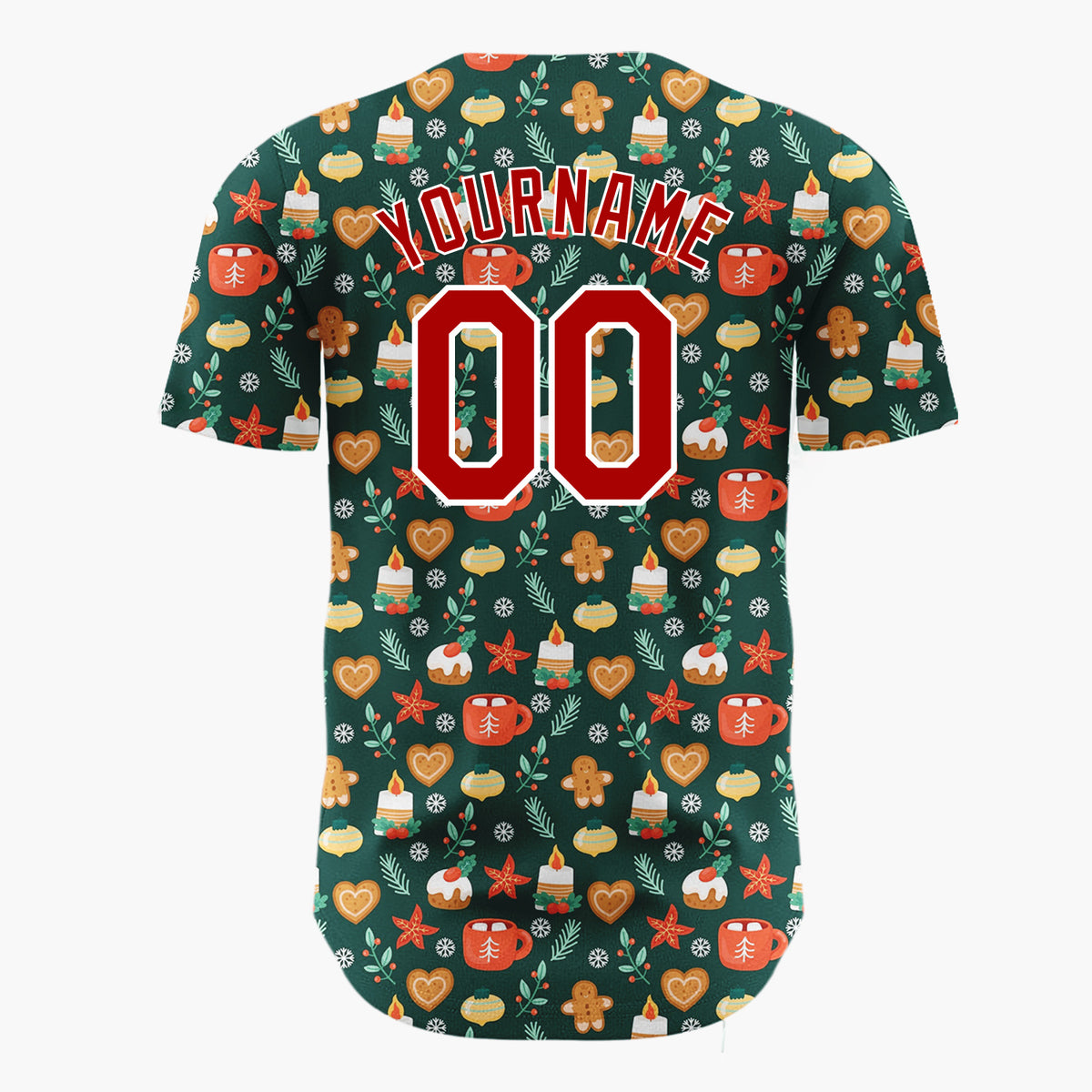 Custom Dark Green Holly Berries Abstract Doodles Abstract Pattern Christmas Baseball Jersey