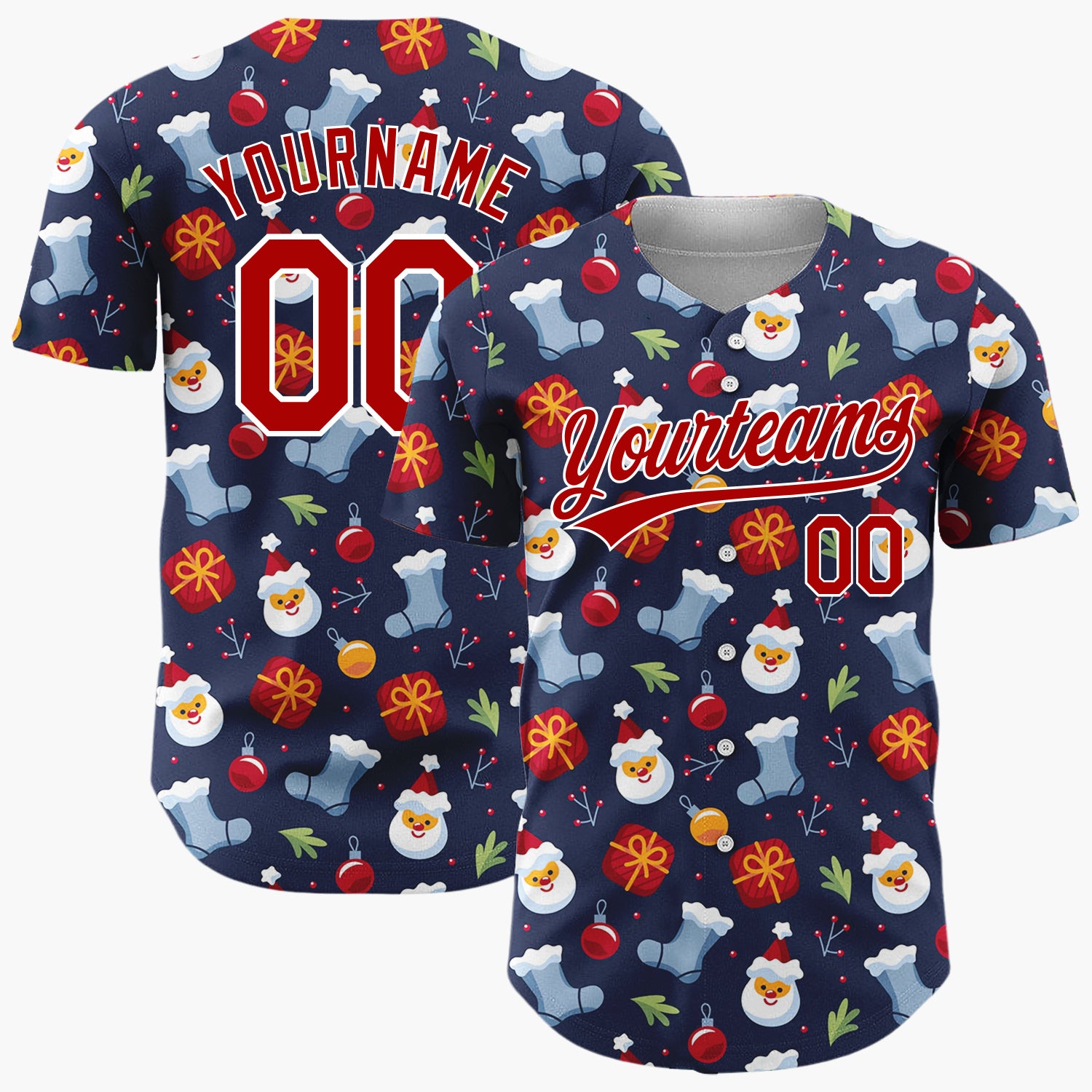 Custom Dark Blue Snowman Christmas Icons Cartoon Pattern Christmas Baseball Jersey