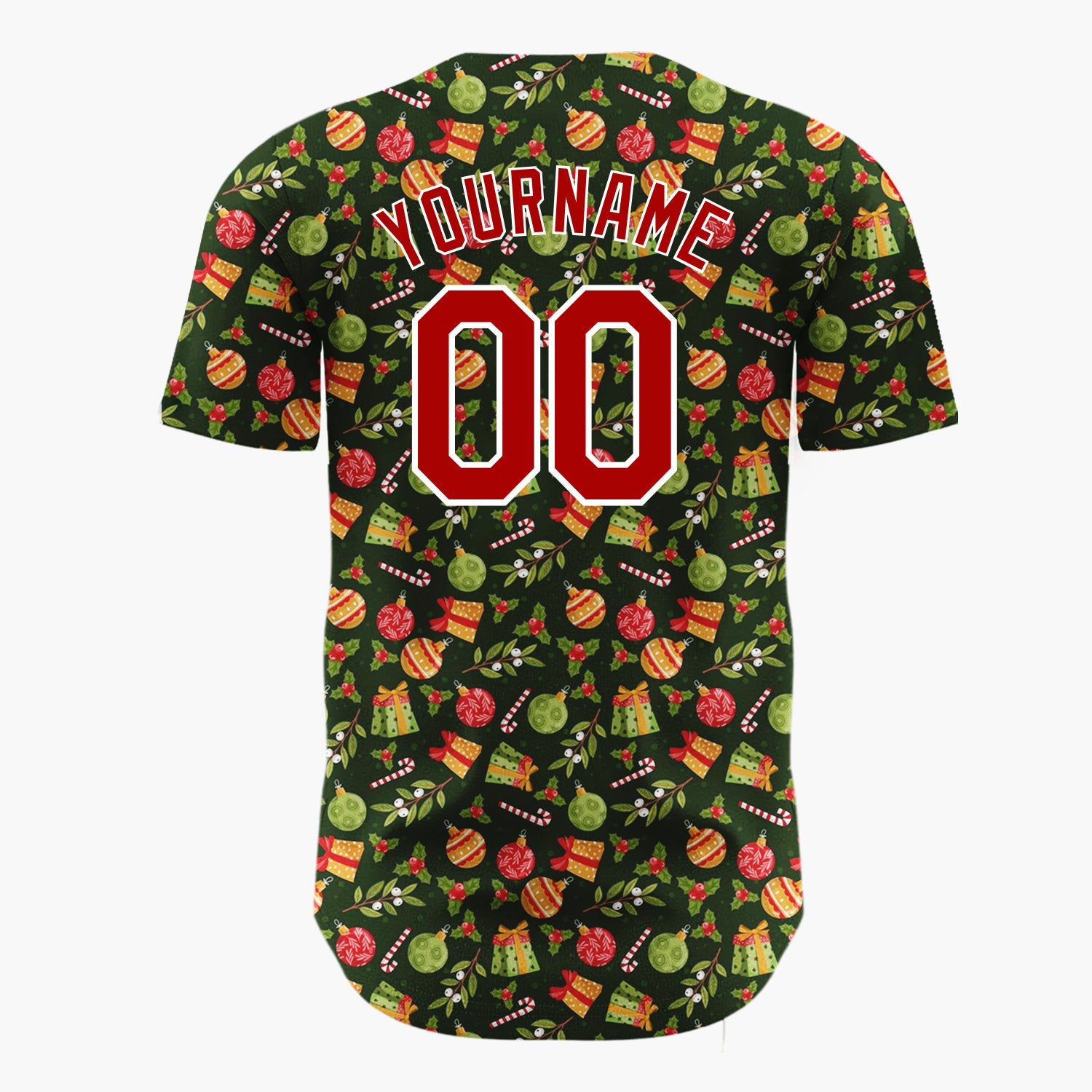 Custom Dark Green Orange Gifts Ornaments And Holly Leaves Classic Christmas Baseball Jersey