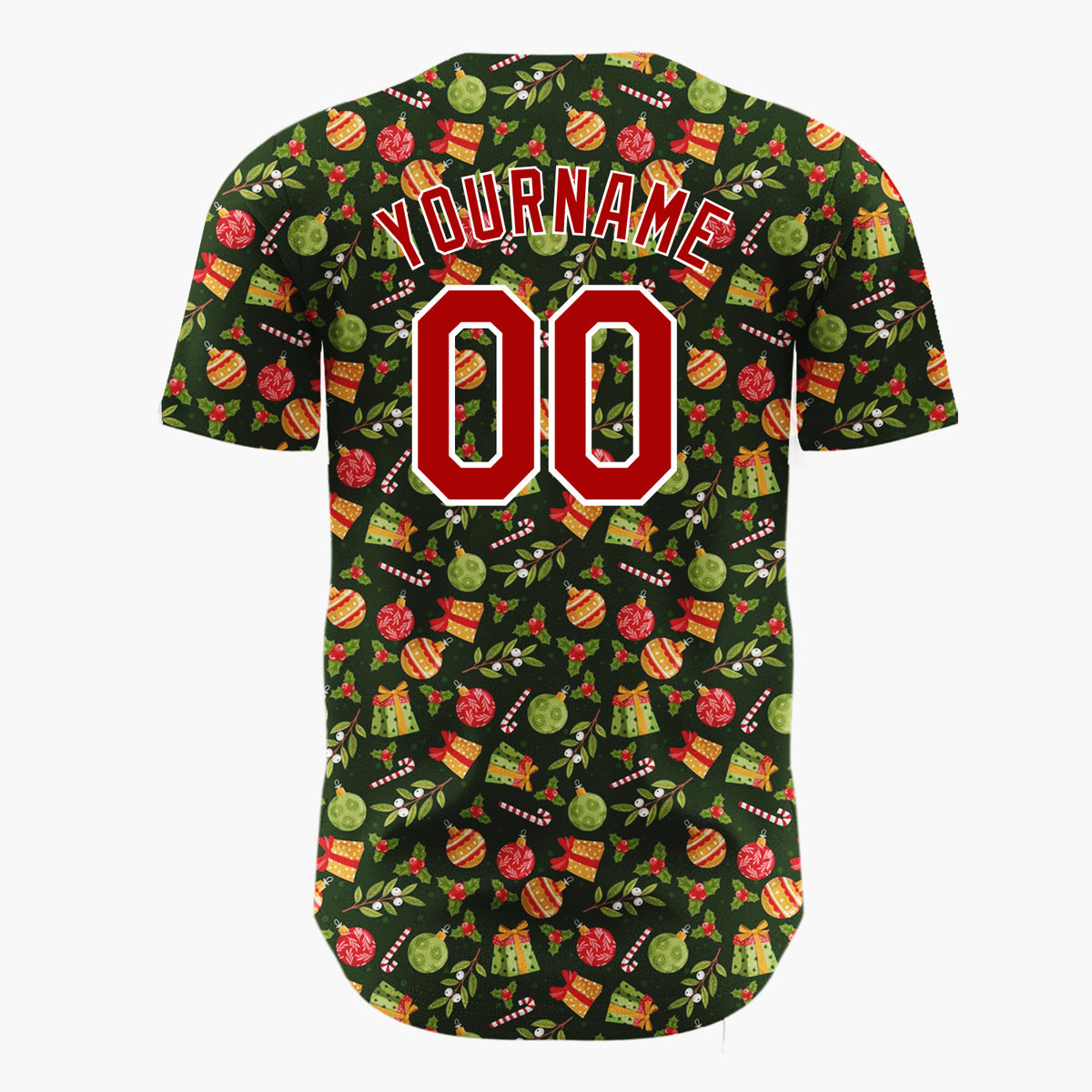 Custom Dark Green Orange Gifts Ornaments And Holly Leaves Classic Christmas Baseball Jersey