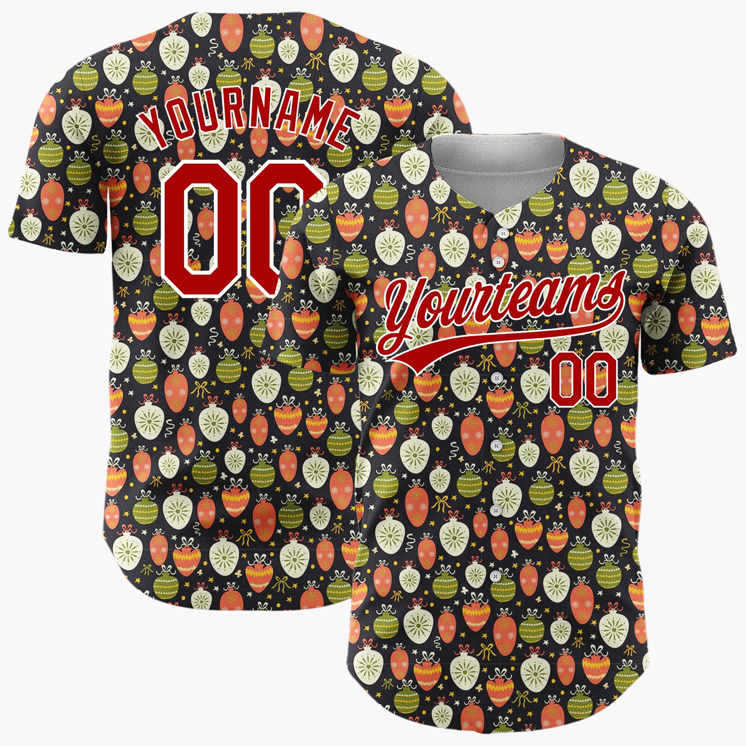 Custom Dark Green Christmas Ornaments Minimalist Cartoon Pattern Christmas Baseball Jersey