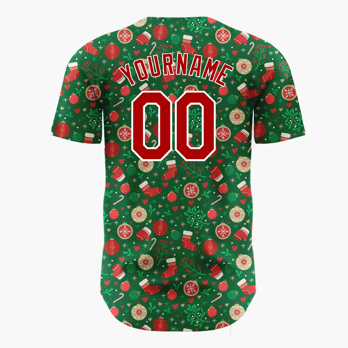 Custom Dark Green Holly Berries Festive Doodles Cartoon Pattern Christmas Baseball Jersey