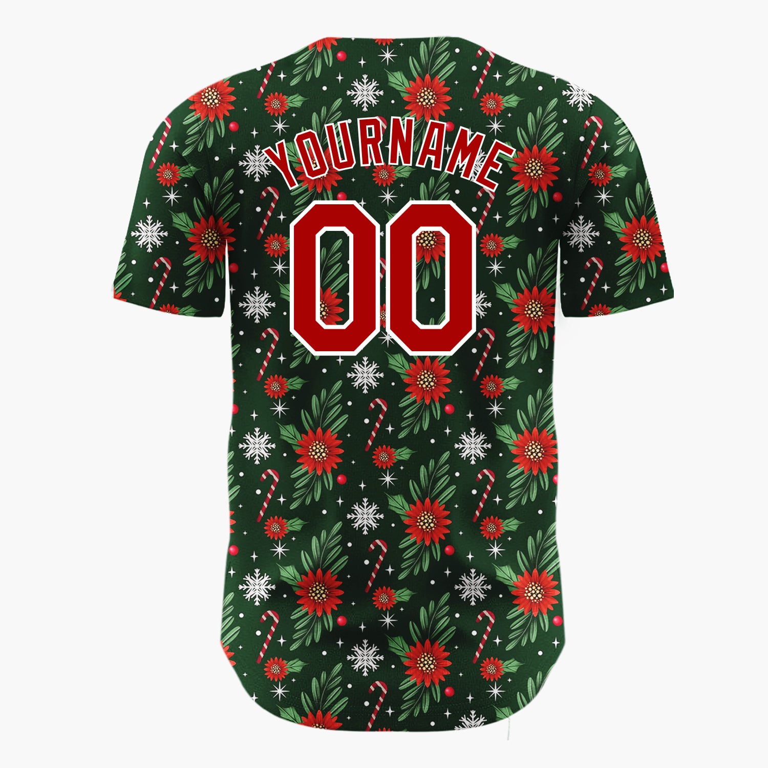 Custom Dark Green Holly Wreath Foliage Cartoon Pattern Christmas Baseball Jersey