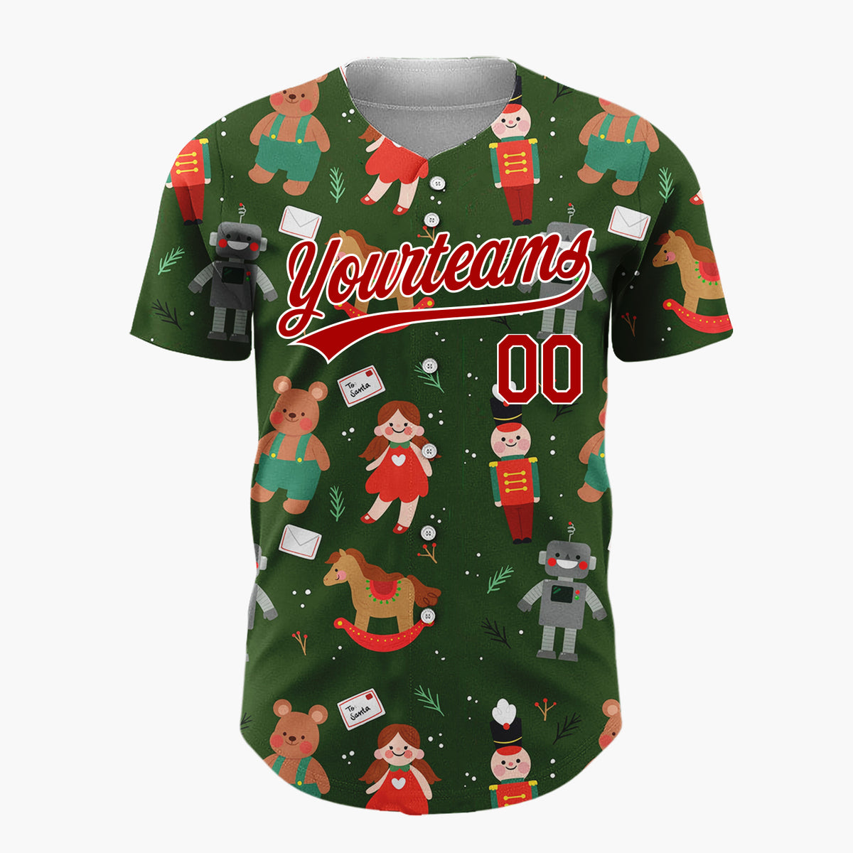 Custom Dark Green Dolls Bears And Nutcrackers Vintage Toy Christmas Baseball Jersey