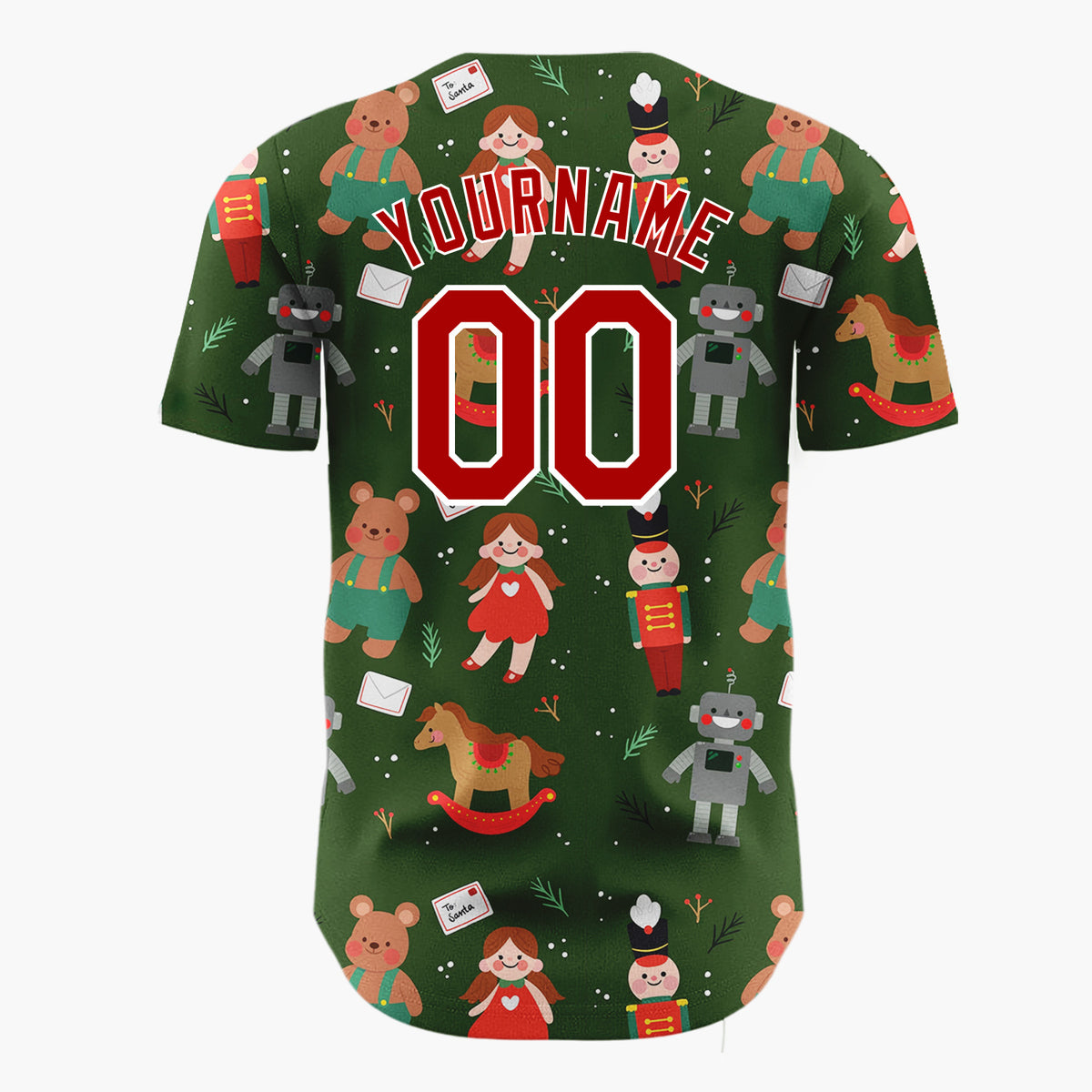 Custom Dark Green Dolls Bears And Nutcrackers Vintage Toy Christmas Baseball Jersey
