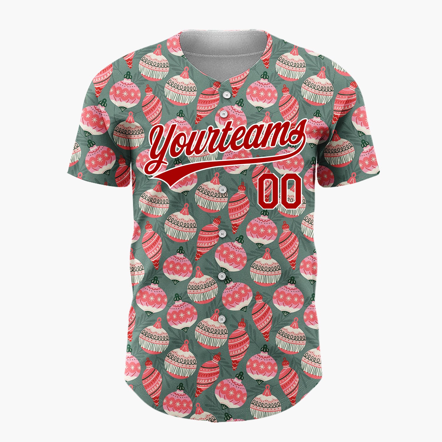 Custom Dark Green Pink Ornament Retro Pattern Christmas Baseball Jersey