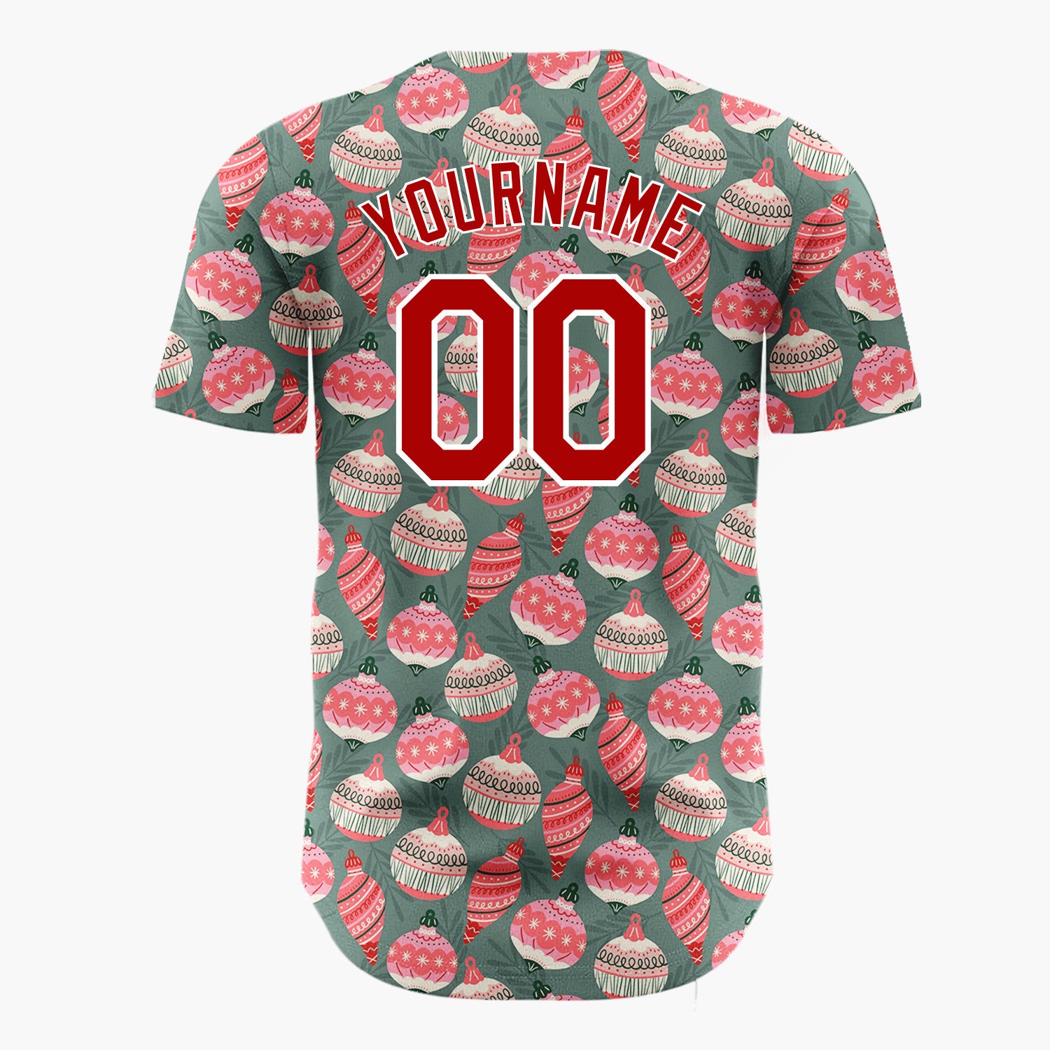 Custom Dark Green Pink Ornament Retro Pattern Christmas Baseball Jersey