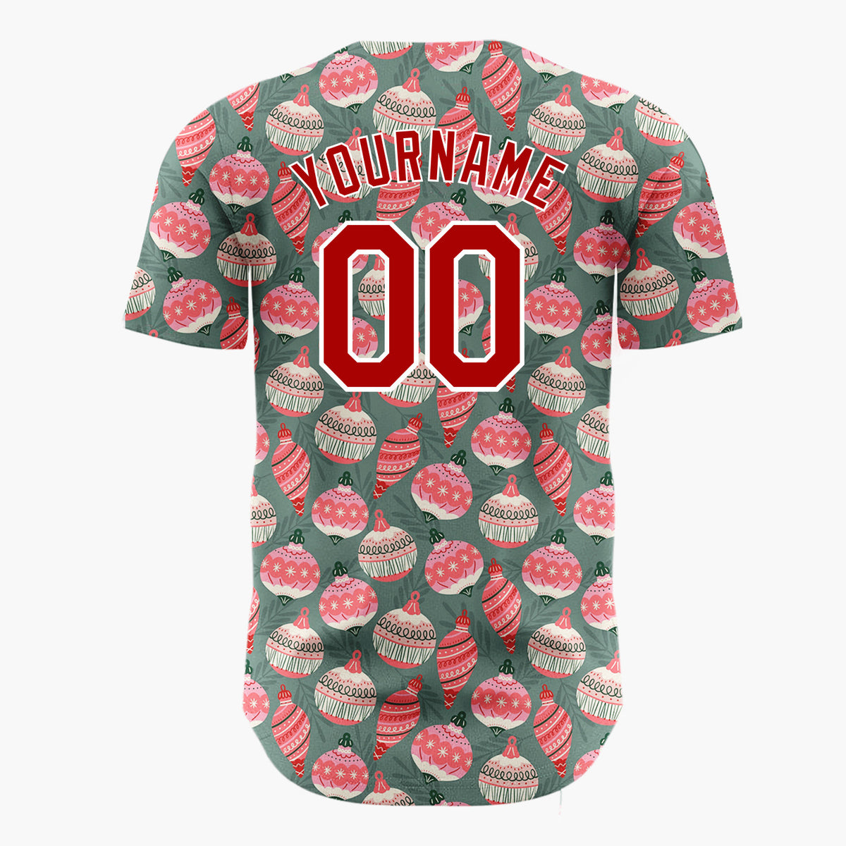 Custom Dark Green Pink Ornament Retro Pattern Christmas Baseball Jersey