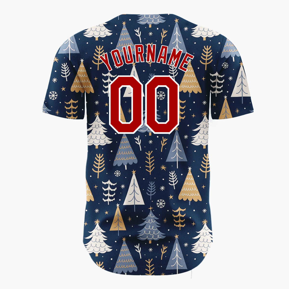 Custom Dark Blue Fir Trees Snowflakes Minimalist Nordic Christmas Baseball Jersey