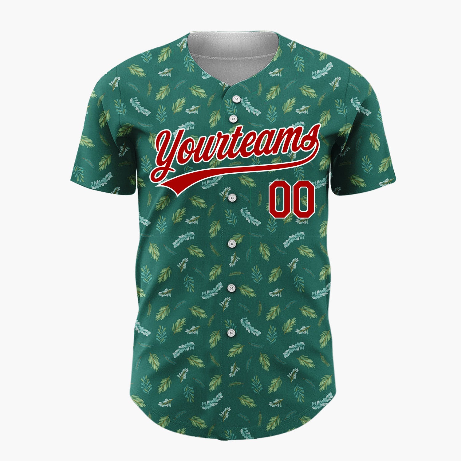 Custom Dark Green Pine And Foliage Christmas Botanical Pattern Christmas Baseball Jersey