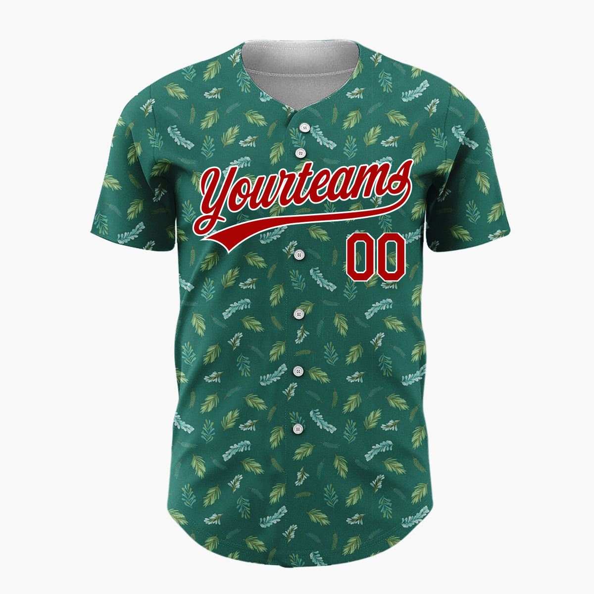 Custom Dark Green Pine And Foliage Christmas Botanical Pattern Christmas Baseball Jersey