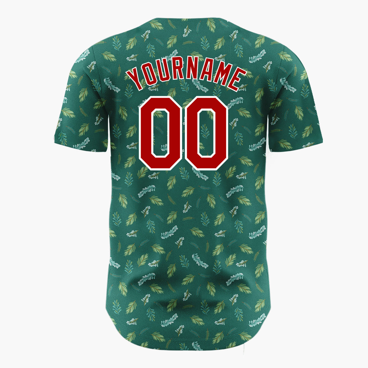 Custom Dark Green Pine And Foliage Christmas Botanical Pattern Christmas Baseball Jersey