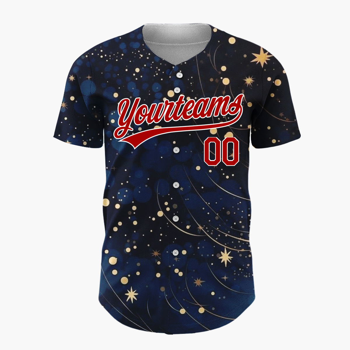 Custom Dark Blue Golden Stars Night Sky Abstract Pattern Christmas Baseball Jersey