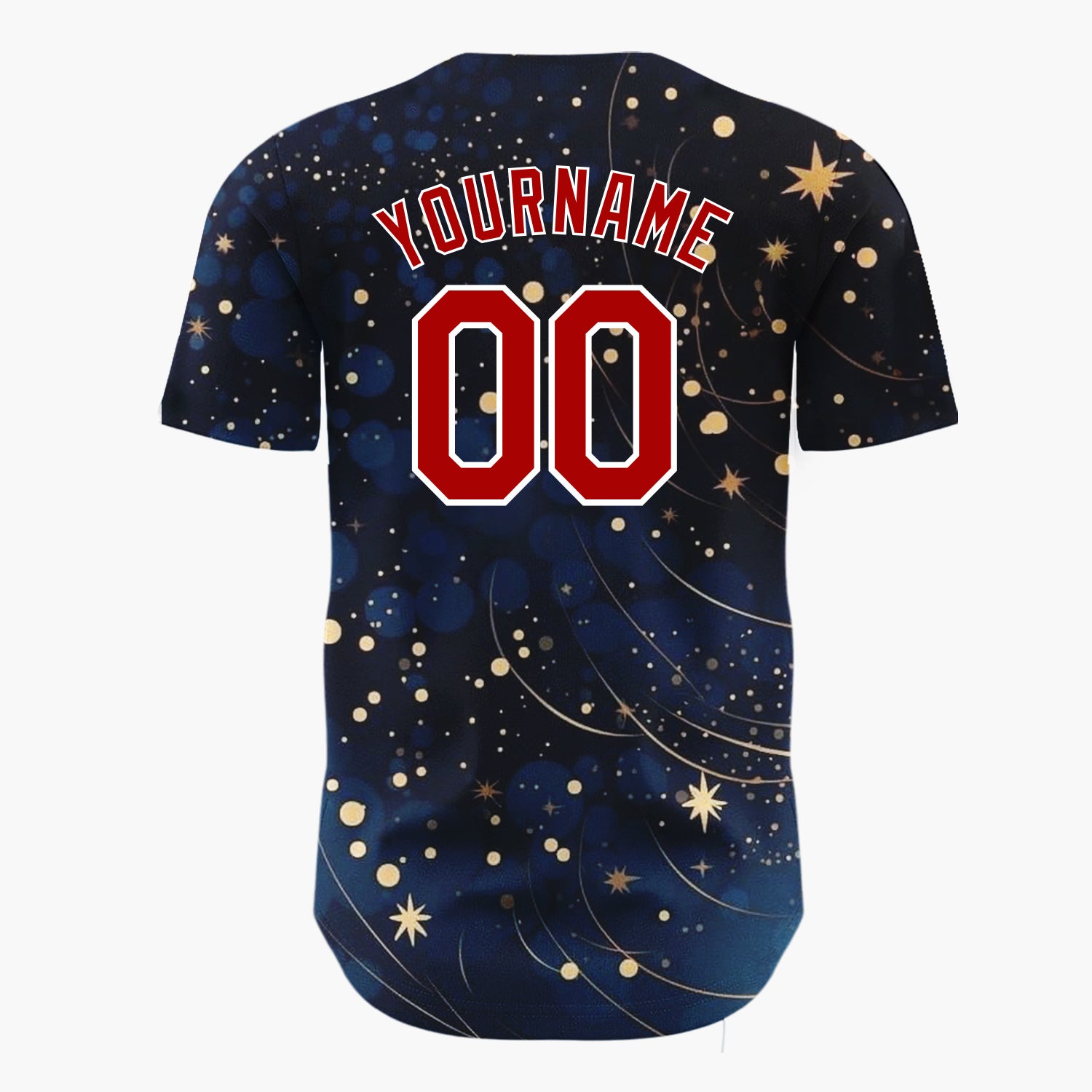 Custom Dark Blue Golden Stars Night Sky Abstract Pattern Christmas Baseball Jersey