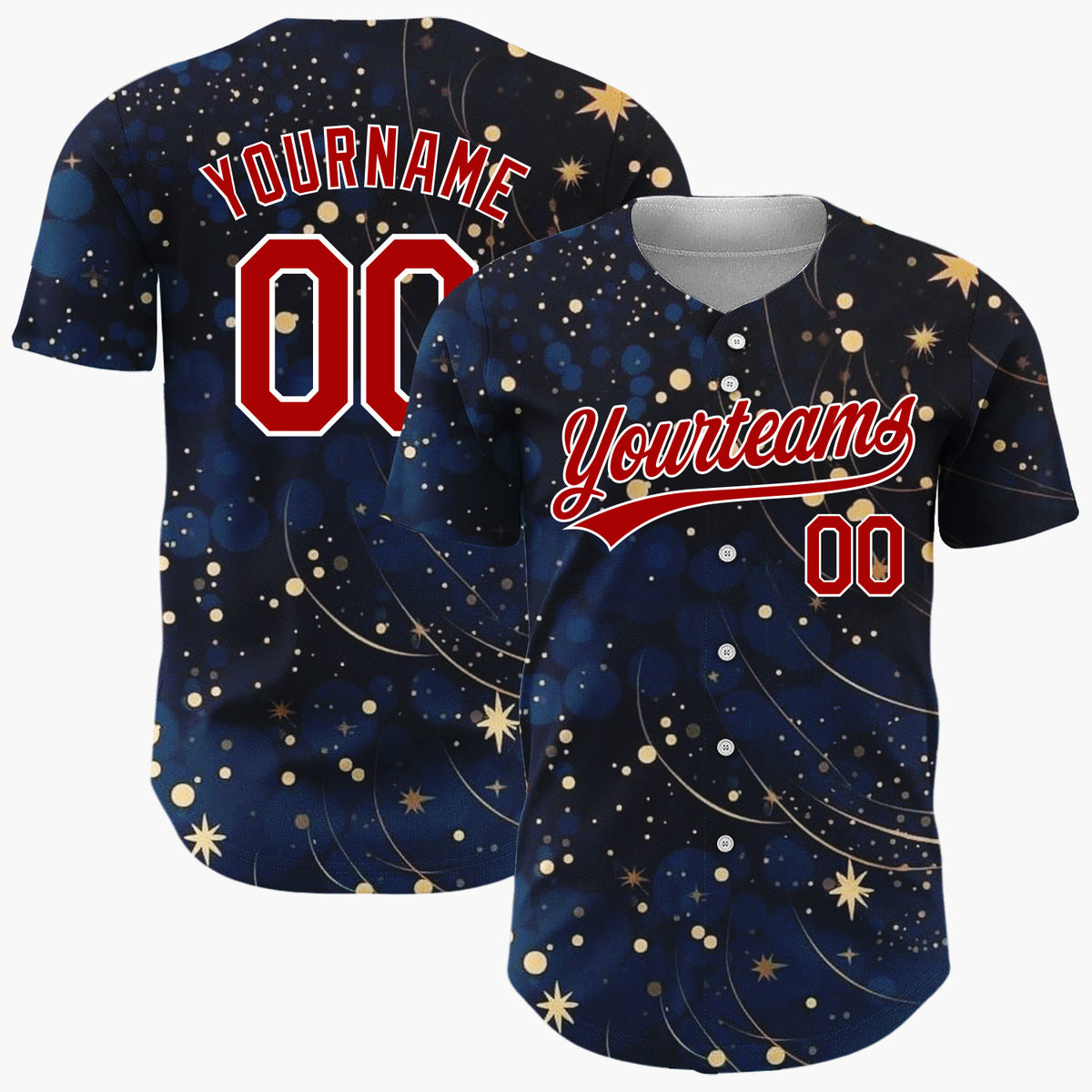 Custom Dark Blue Golden Stars Night Sky Abstract Pattern Christmas Baseball Jersey