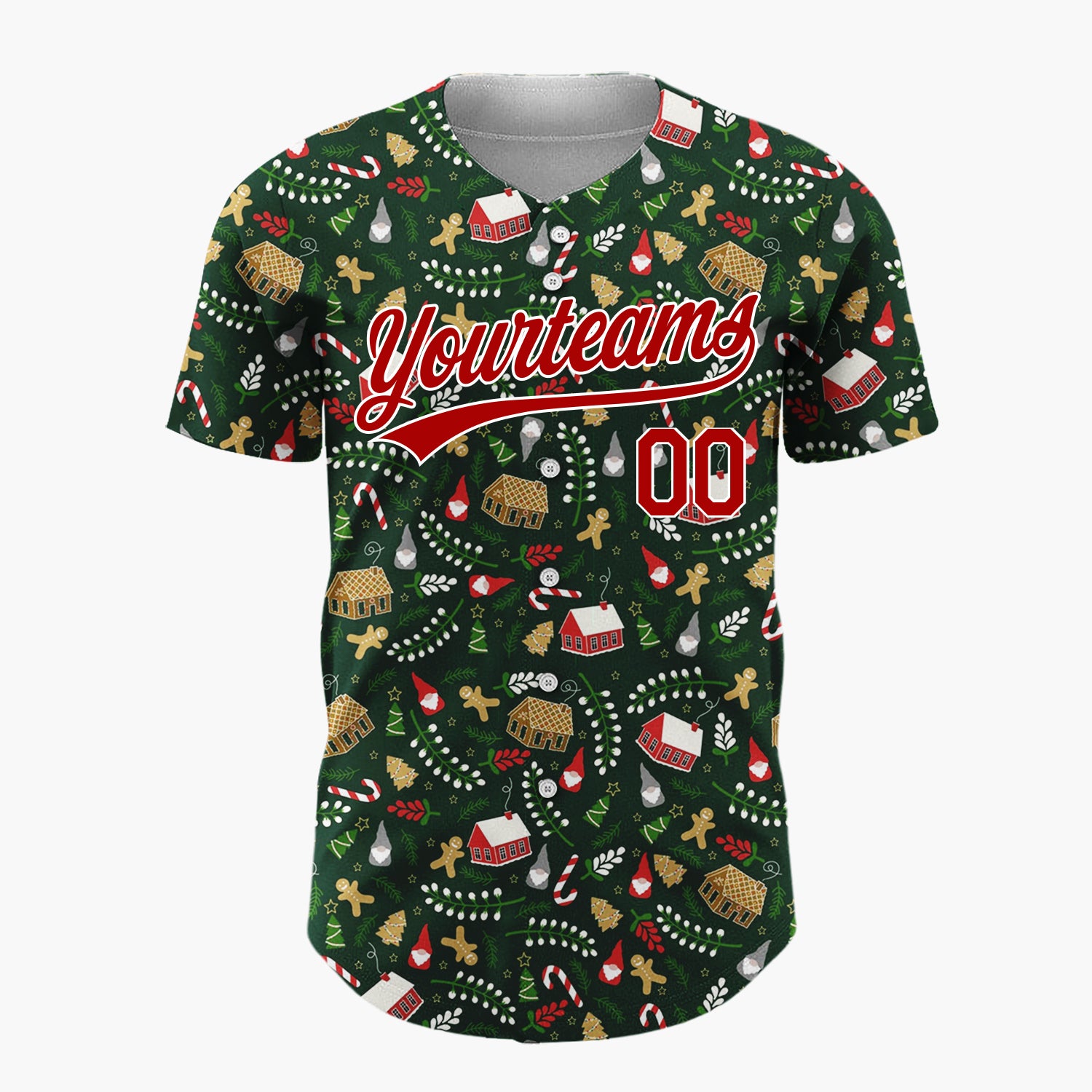 Custom Dark Green Christmas Village Gingerbread Houses Cartoon Pattern Christmas Baseball Jersey