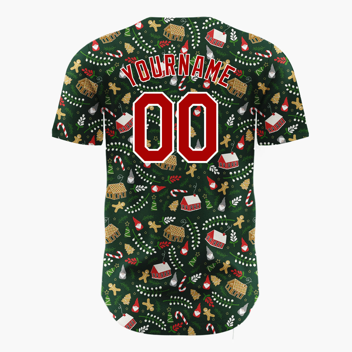 Custom Dark Green Christmas Village Gingerbread Houses Cartoon Pattern Christmas Baseball Jersey