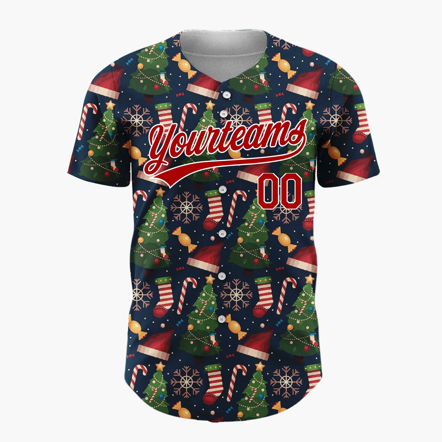 Custom Dark Blue Green Red Classic Holiday Items Christmas Baseball Jersey