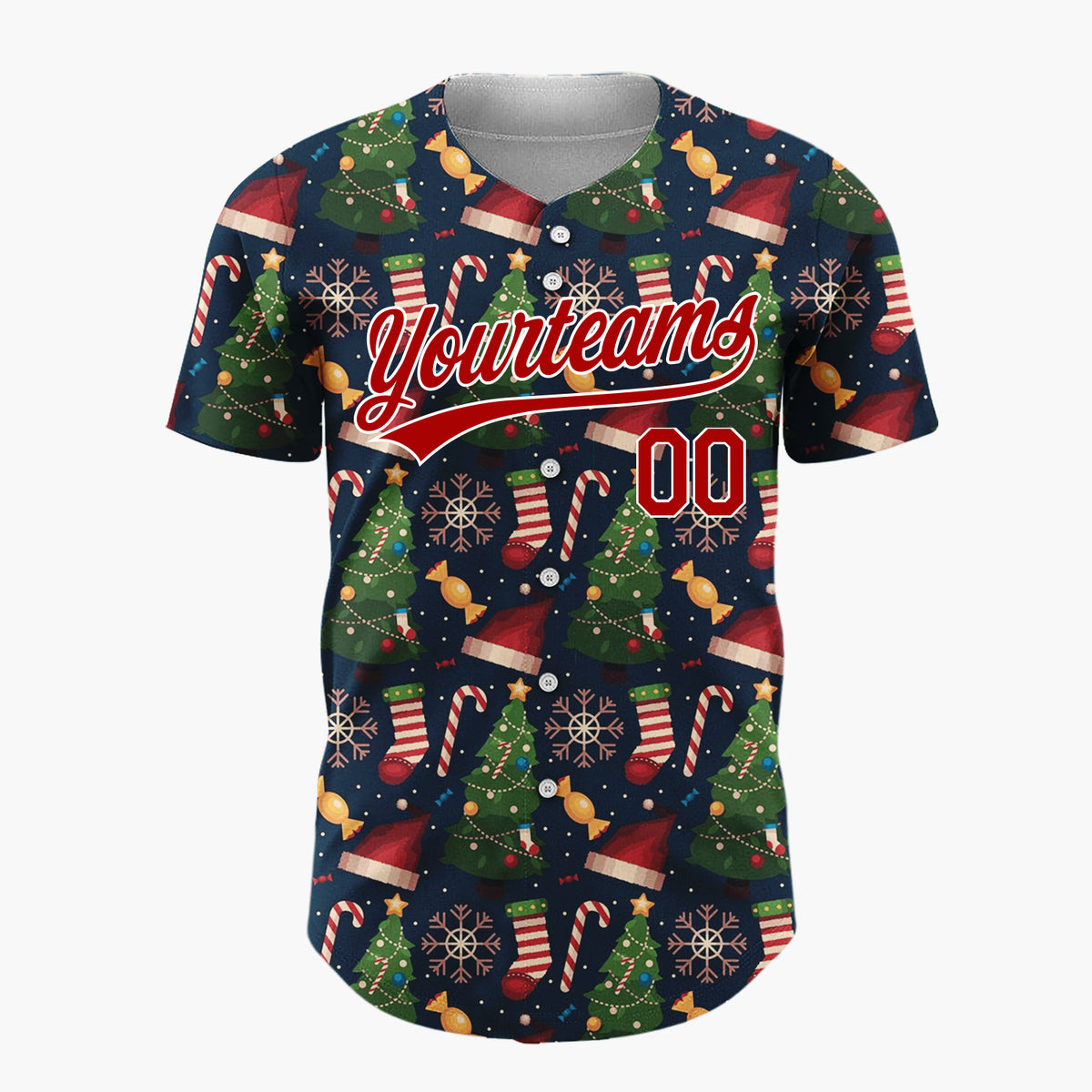 Custom Dark Blue Green Red Classic Holiday Items Christmas Baseball Jersey