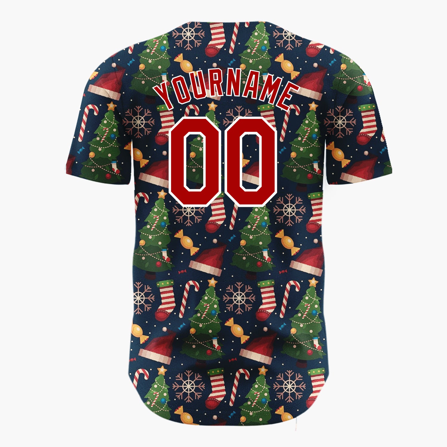 Custom Dark Blue Green Red Classic Holiday Items Christmas Baseball Jersey