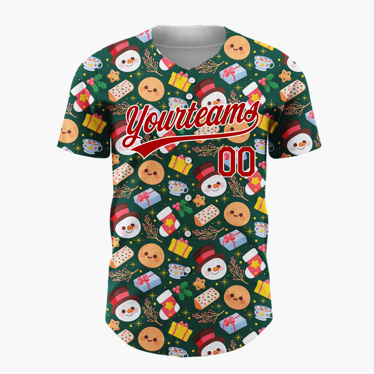 Custom Dark Blue Gingerbread Man Christmas Doodles Cartoon Pattern Christmas Baseball Jersey