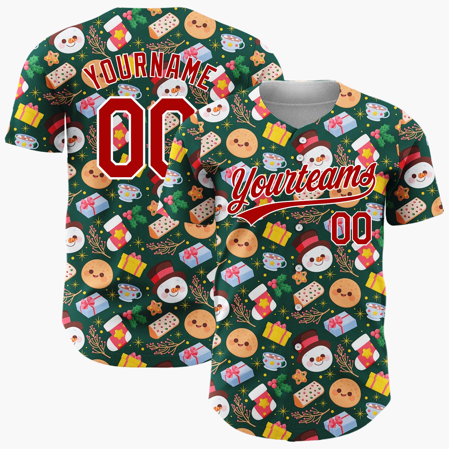 Custom Dark Blue Gingerbread Man Christmas Doodles Cartoon Pattern Christmas Baseball Jersey