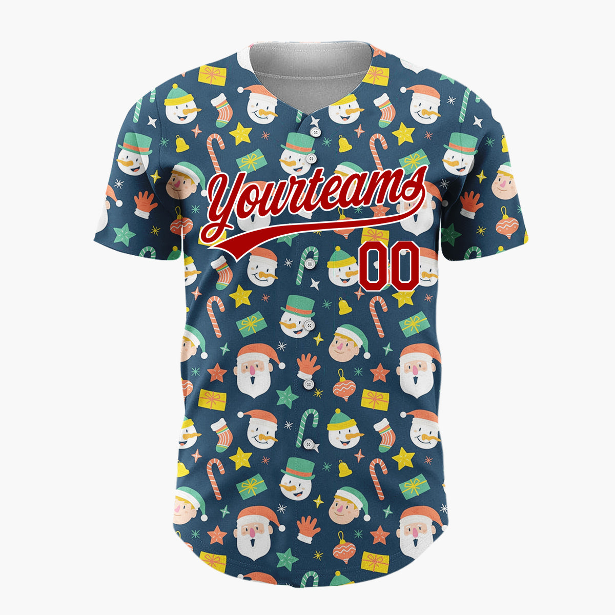 Custom Dark Blue Santa Snowman Christmas Doodles Cartoon Pattern Christmas Baseball Jersey