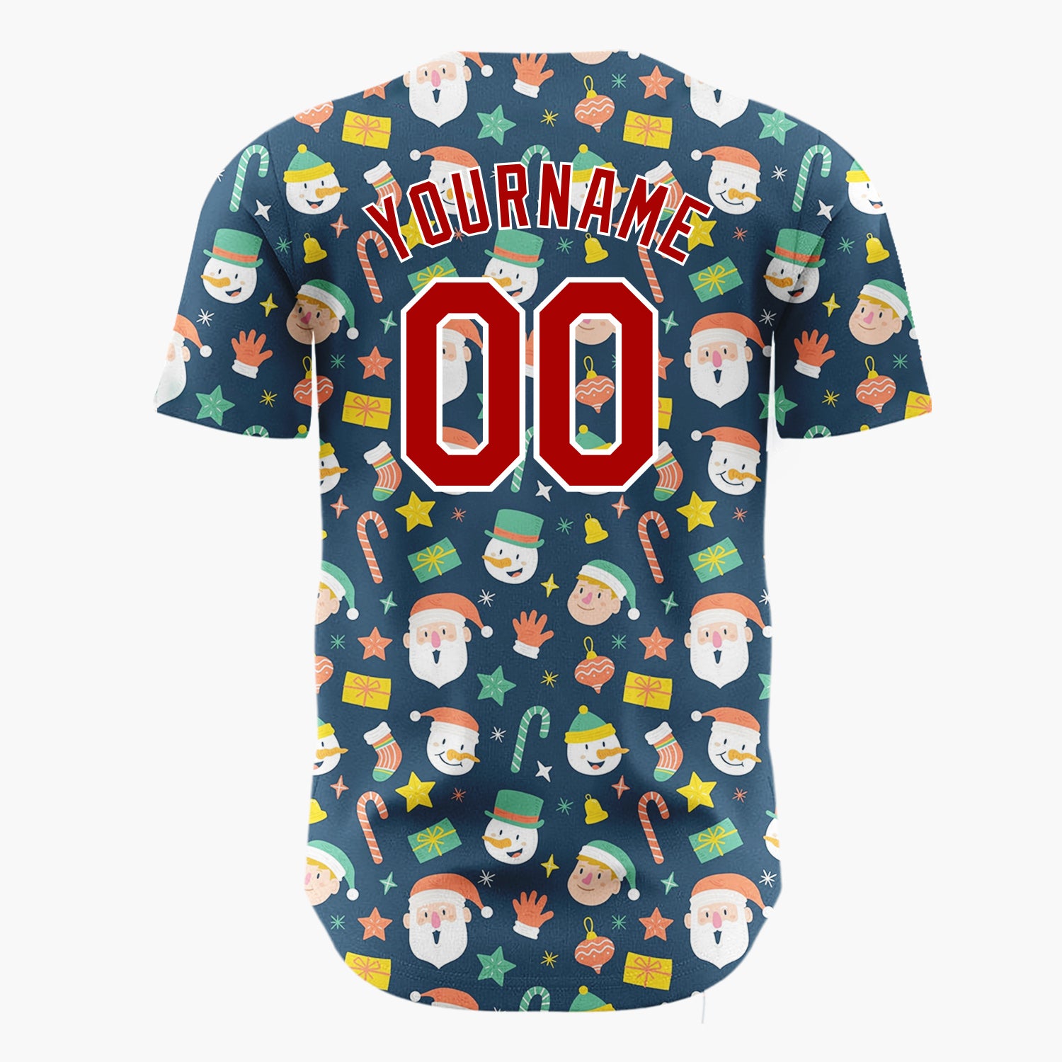 Custom Dark Blue Santa Snowman Christmas Doodles Cartoon Pattern Christmas Baseball Jersey