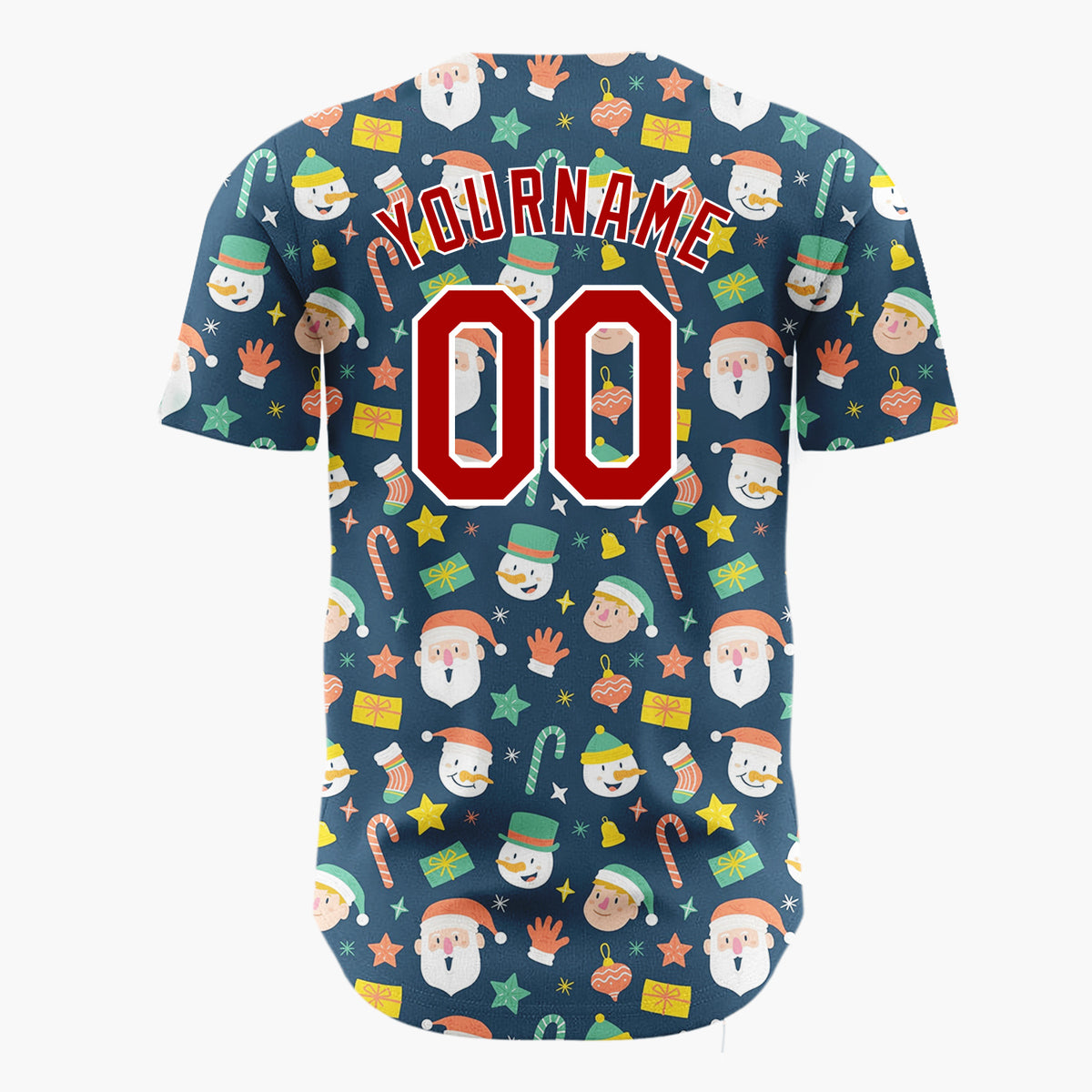 Custom Dark Blue Santa Snowman Christmas Doodles Cartoon Pattern Christmas Baseball Jersey