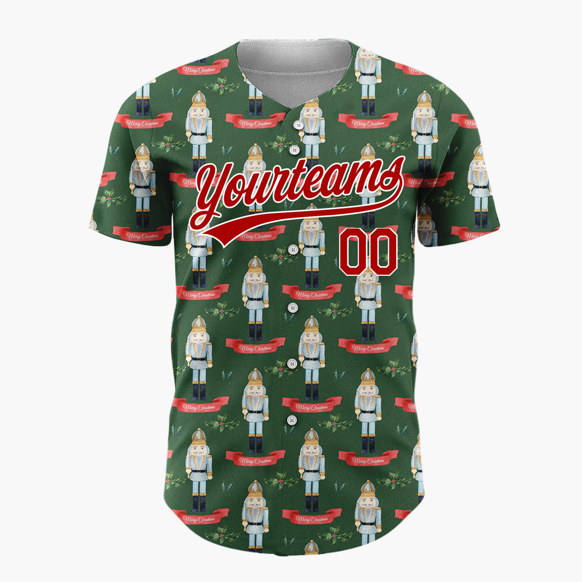 Custom Dark Green Nutcracker Watercolor Pattern Christmas Baseball Jersey