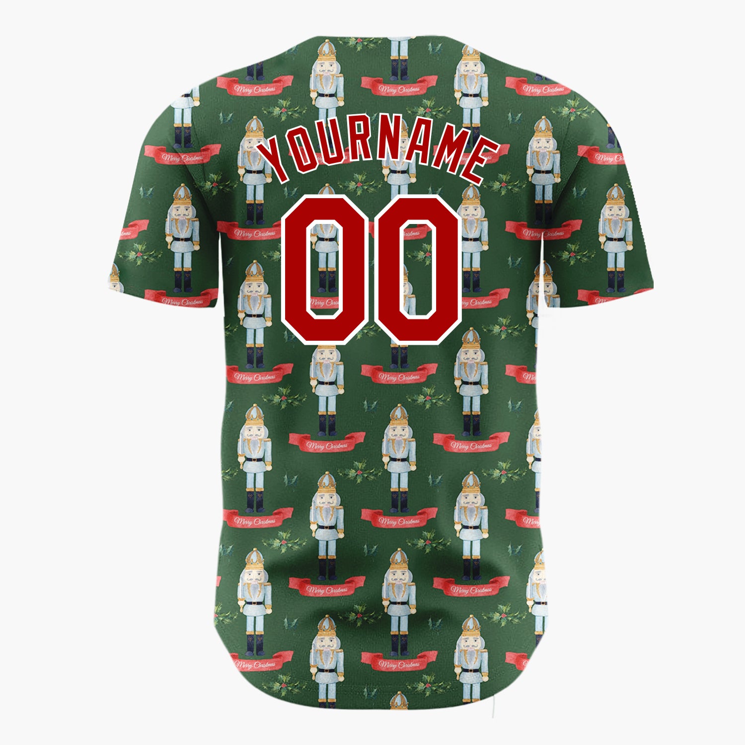 Custom Dark Green Nutcracker Watercolor Pattern Christmas Baseball Jersey