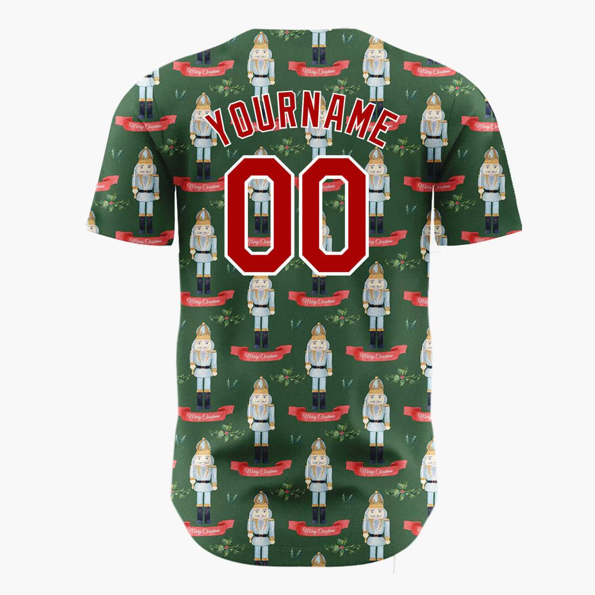 Custom Dark Green Nutcracker Watercolor Pattern Christmas Baseball Jersey